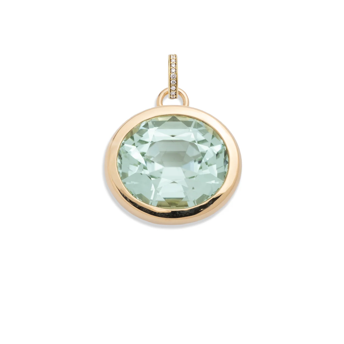 One of a Kind | Oval Cut Seafoam Tourmaline Gemstone Cache Link Pendant 17.41ct | Seafoam Tourmaline, Yellow Gold - Image 2