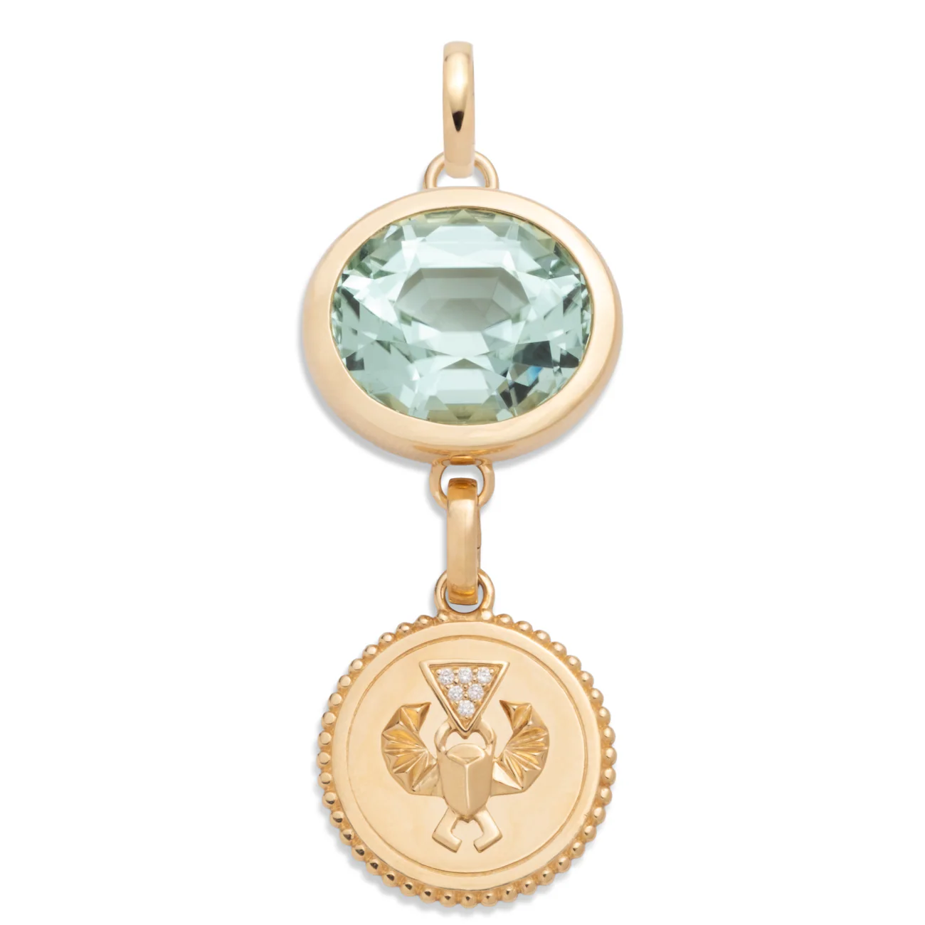 One of a Kind | Oval Cut Seafoam Tourmaline Gemstone Cache Link Pendant 17.41ct | Seafoam Tourmaline, Yellow Gold - Image 6