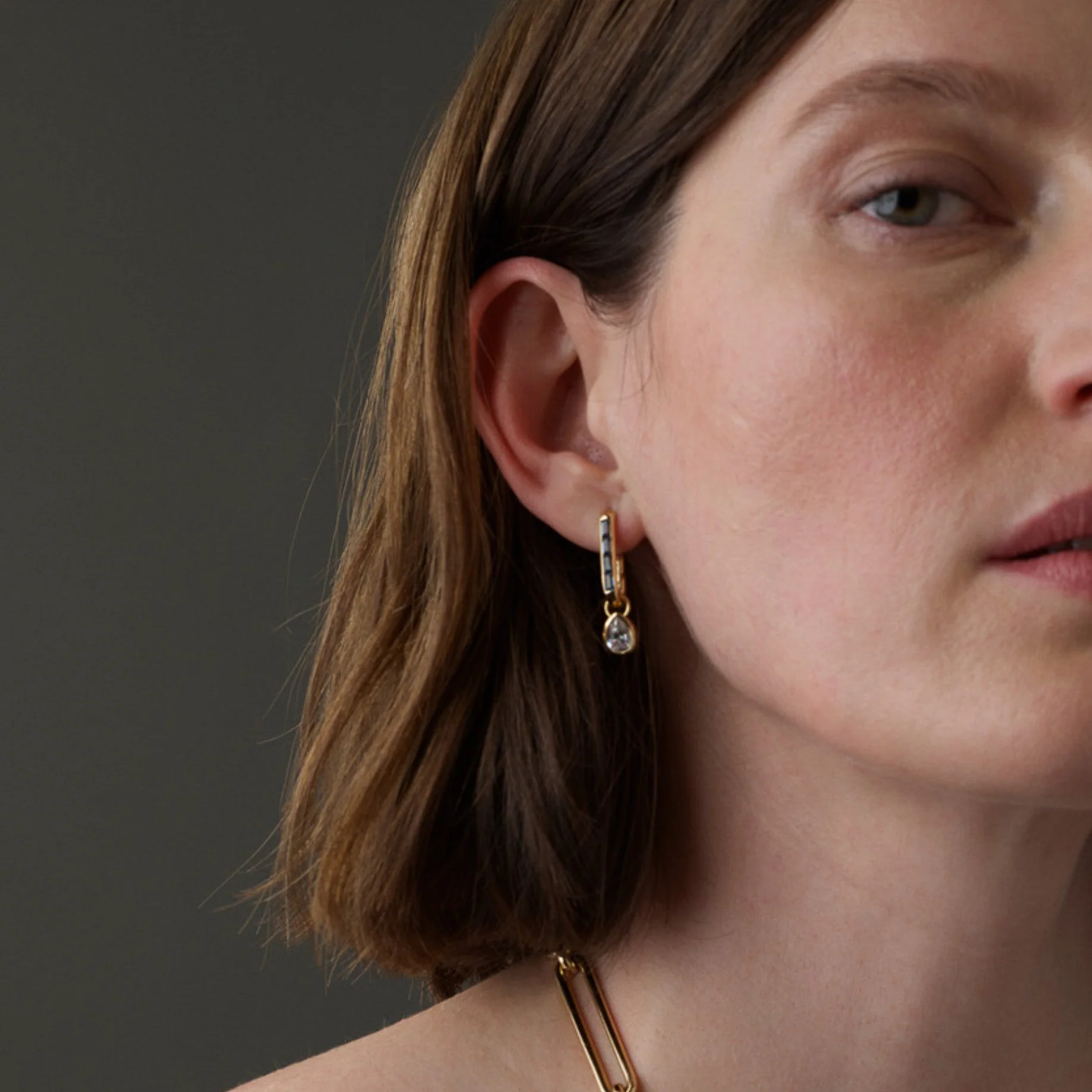 True Love | Baguette Fob Earring | Diamond, Yellow Gold - Image 3