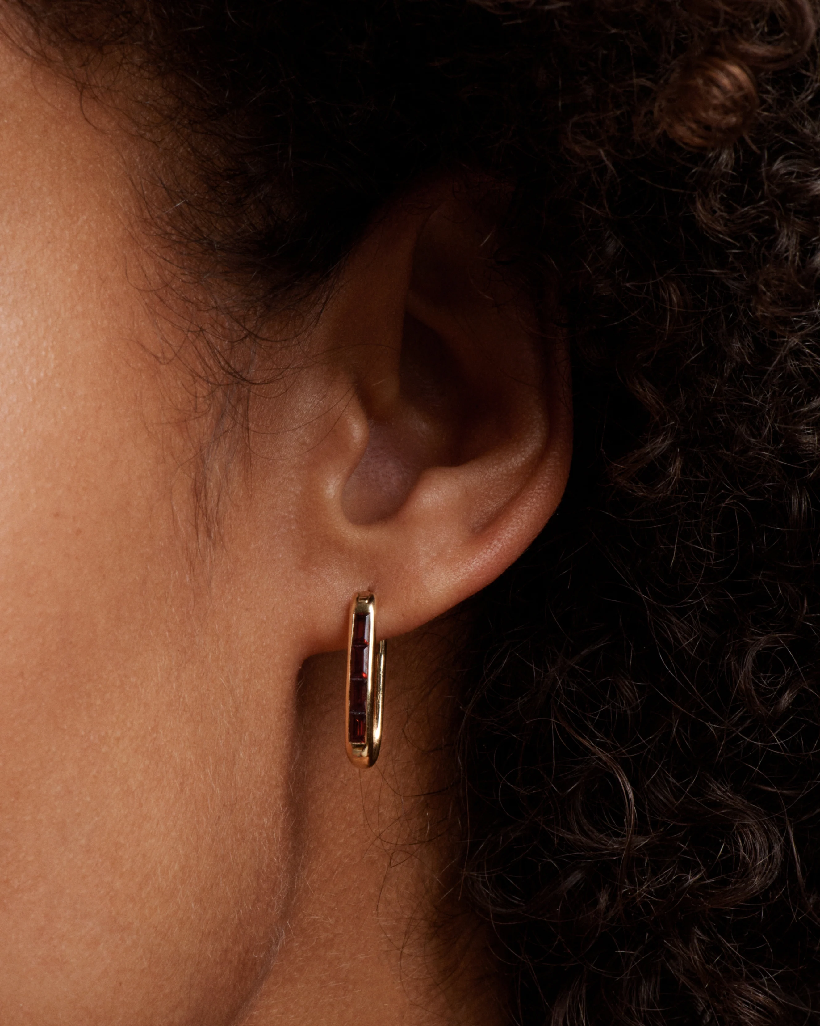 True Love | Baguette Fob Earring | Garnet, Yellow Gold - Image 3