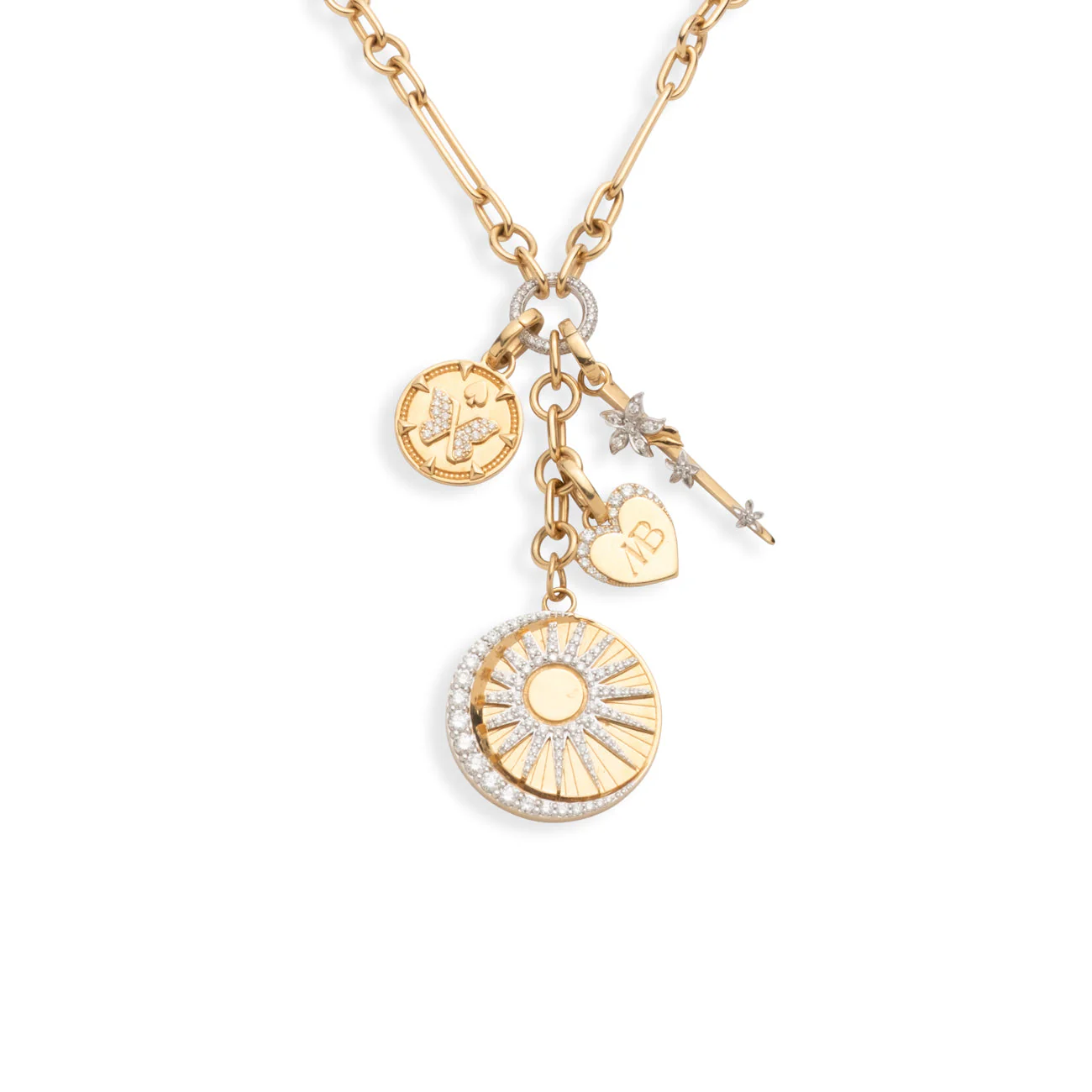 Personalized - Foundation | Balance and Engravable Heart Small Mixed Clip Extension Necklace | Diamonds, Mixed Gold