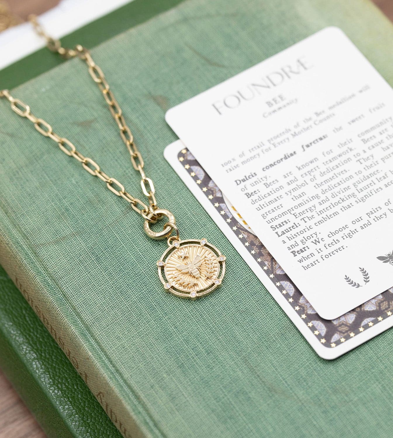 FoundRae x Every Mother Counts | Bee Medium Medallion | Diamonds, Yellow Gold - Image 3