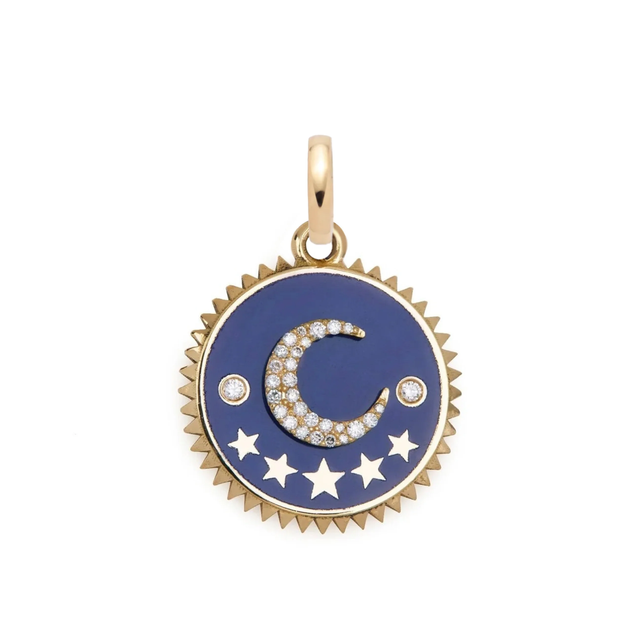 Infinite Gratitude | Ceramic Crescent Medium Medallion | Blue Ceramic, Diamonds, Yellow Gold