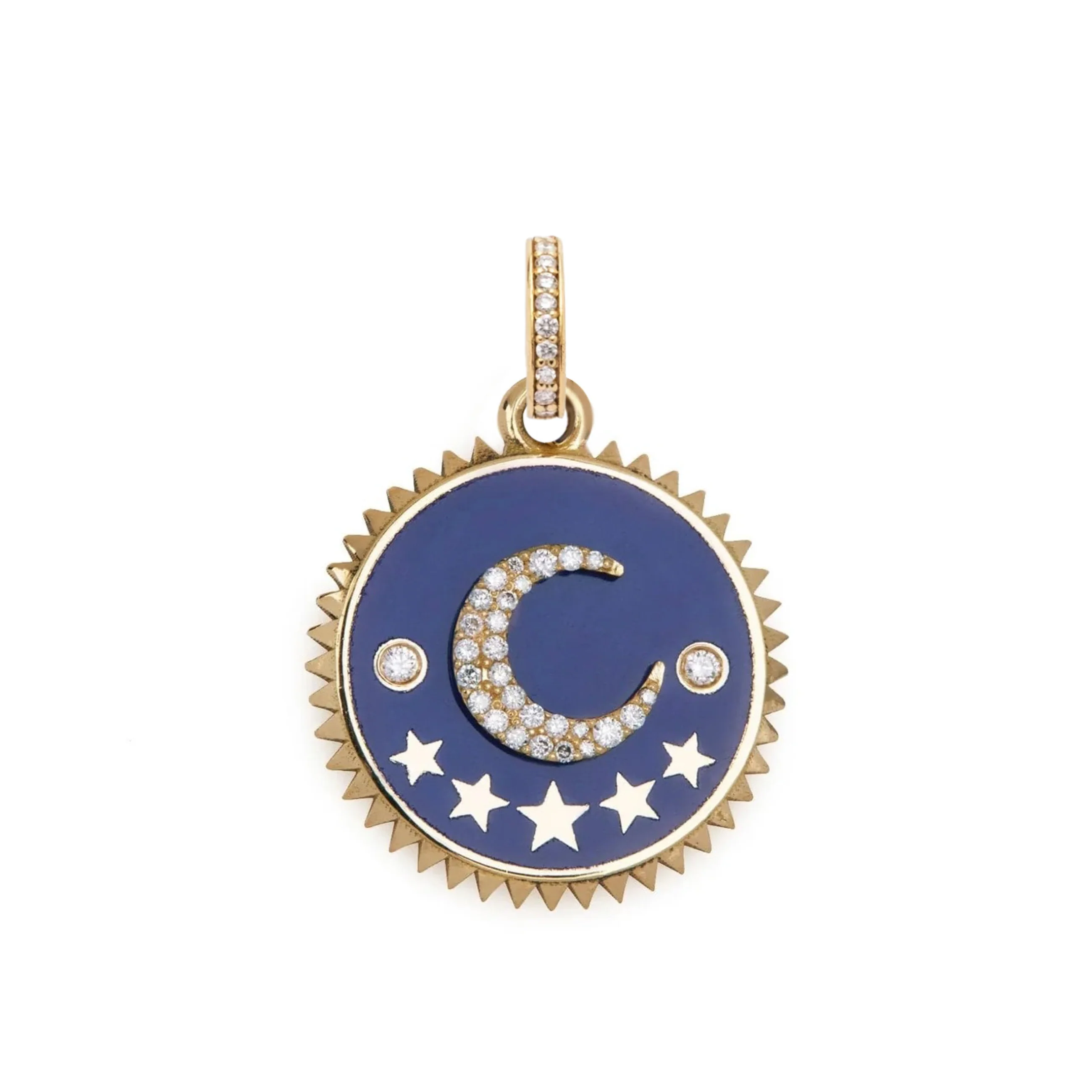 Infinite Gratitude | Ceramic Crescent Medium Medallion | Blue Ceramic, Diamonds, Yellow Gold - Image 2