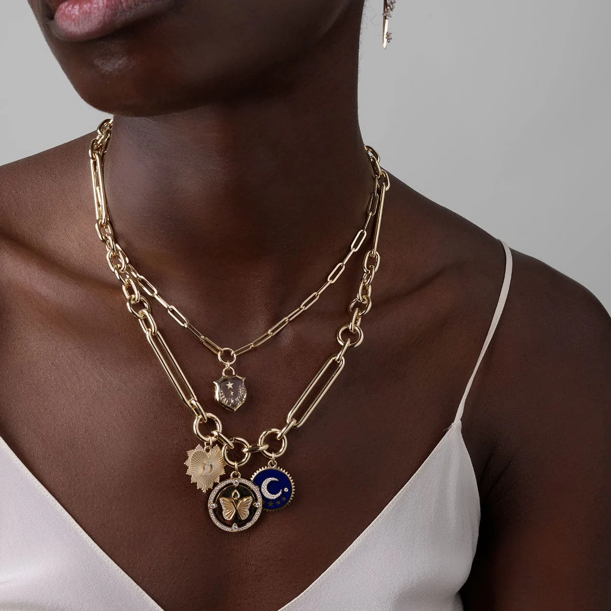 Infinite Gratitude | Ceramic Crescent Medium Medallion | Blue Ceramic, Diamonds, Yellow Gold - Image 3