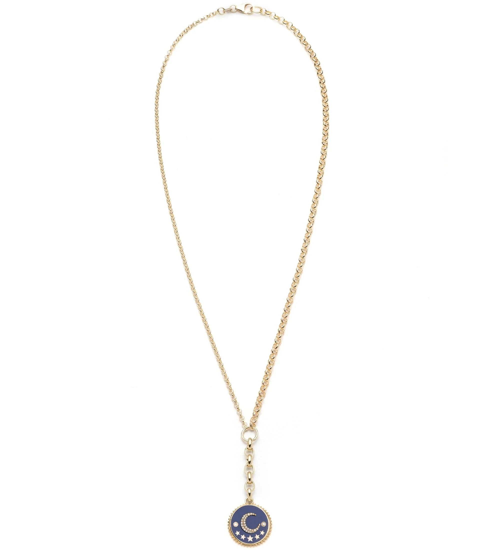 Infinite Gratitude | Crescent Medium Mixed Belcher Extension Necklace | Diamonds, Blue Ceramic, Yellow Gold - Image 2