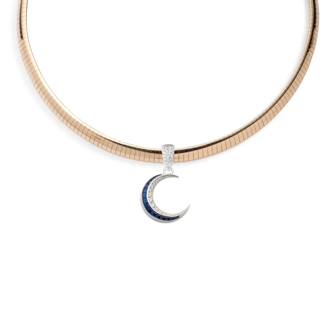 Infinite Gratitude | Crescent Medium Sleek Collar Necklace | Diamonds, Blue Sapphire, Mixed Gold