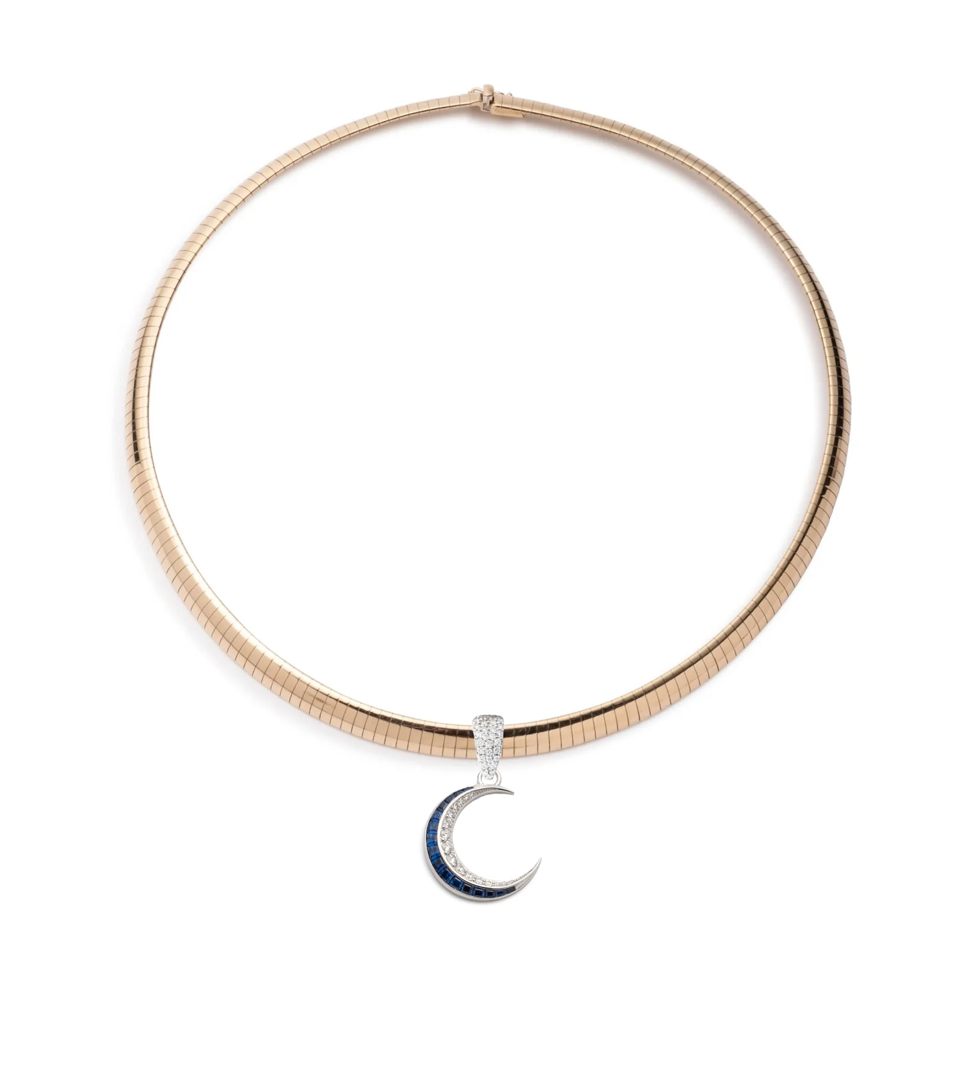 Infinite Gratitude | Crescent Medium Sleek Collar Necklace | Diamonds, Blue Sapphire, Mixed Gold - Image 2