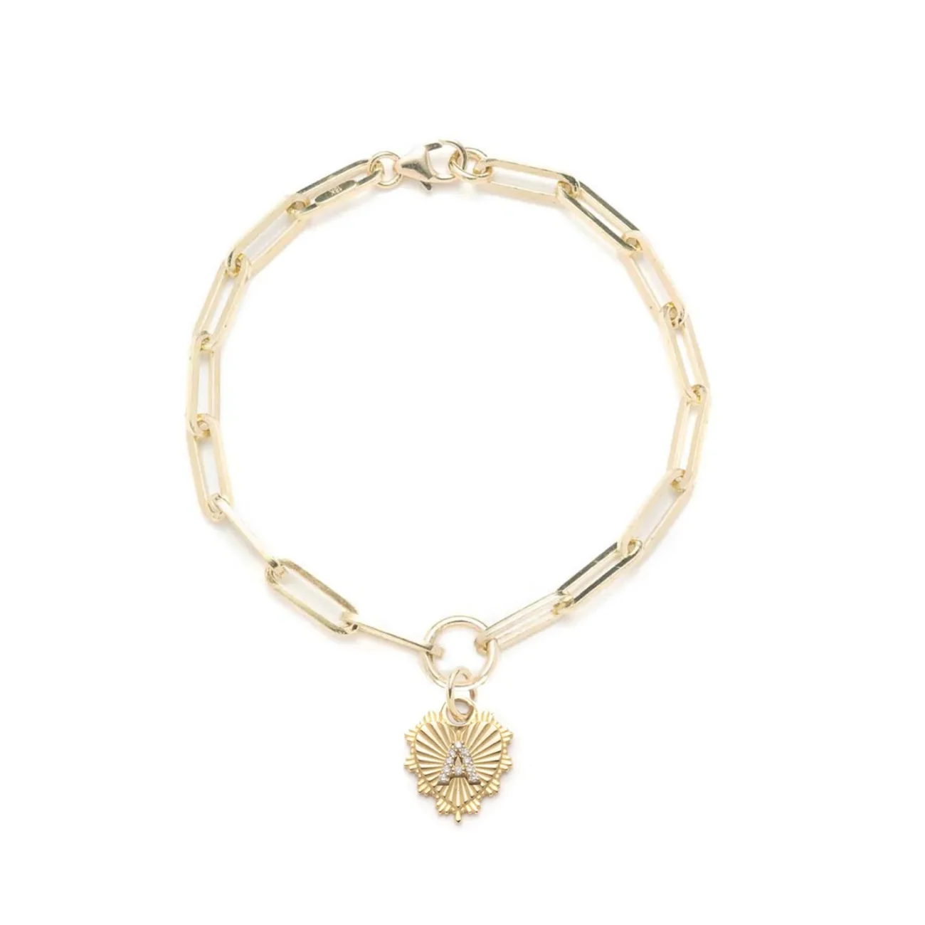 True Love - Personalized | Initial Heart Love Token Medium Clip Bracelet | Diamonds, Yellow Gold