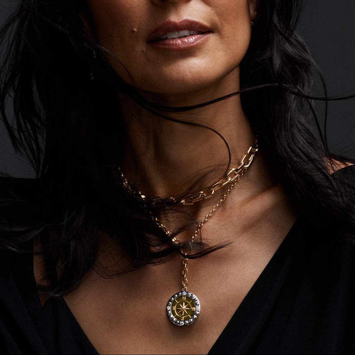 Internal Compass | Heavy Mixed Belcher Extension Necklace | Diamonds, Yellow Gold - Image 2