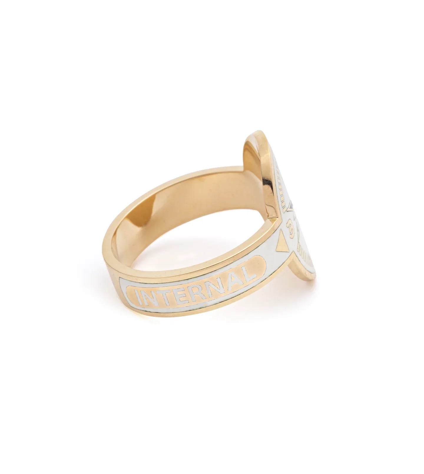 Internal Compass | Cigar Band | Cream Ceramic, Diamond, Yellow Gold - Image 3