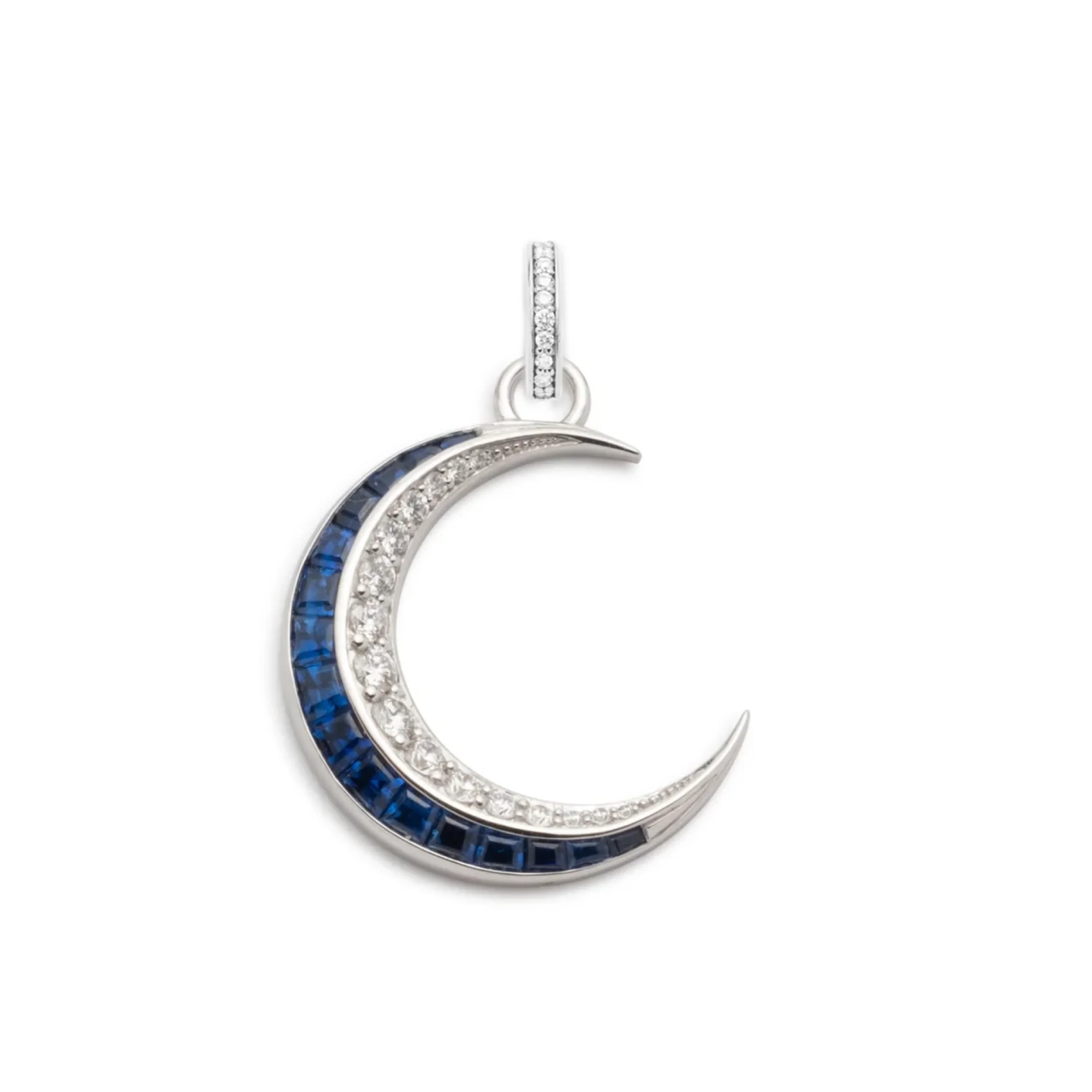 Infinite Gratitude | Gemstone Crescent Pendant | Diamonds, Blue Sapphire, White Gold - Image 3