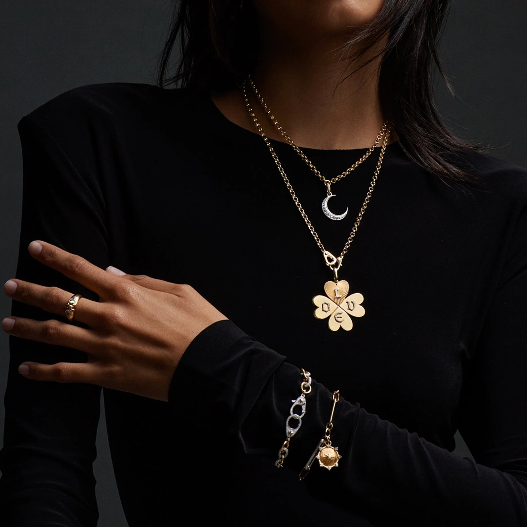 Infinite Gratitude | Crescent Pendant | Diamonds, White Gold - Image 2