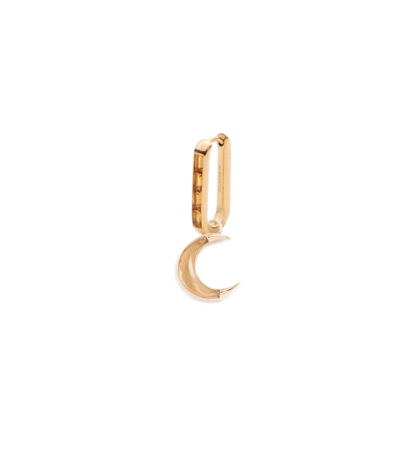 Infinite Gratitude | Gemstone Crescent Baguette Fob Earring | Diamonds, Yellow Gold - Image 3