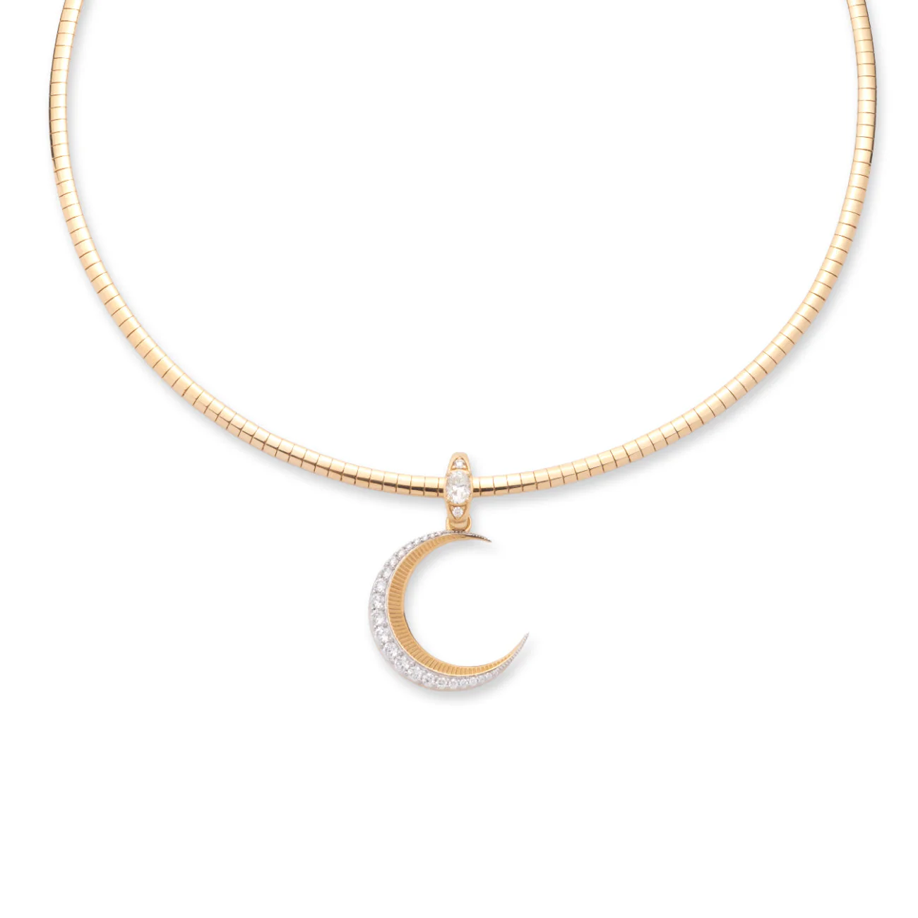 Infinite Gratitude | Crescent Small Sleek Collar Necklace | Diamonds, Yellow Gold