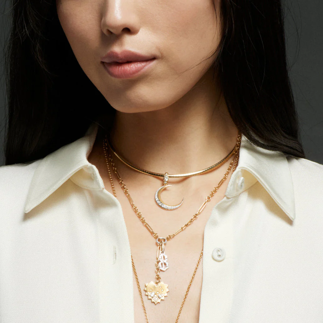 Infinite Gratitude | Crescent Small Sleek Collar Necklace | Diamonds, Yellow Gold - Image 2