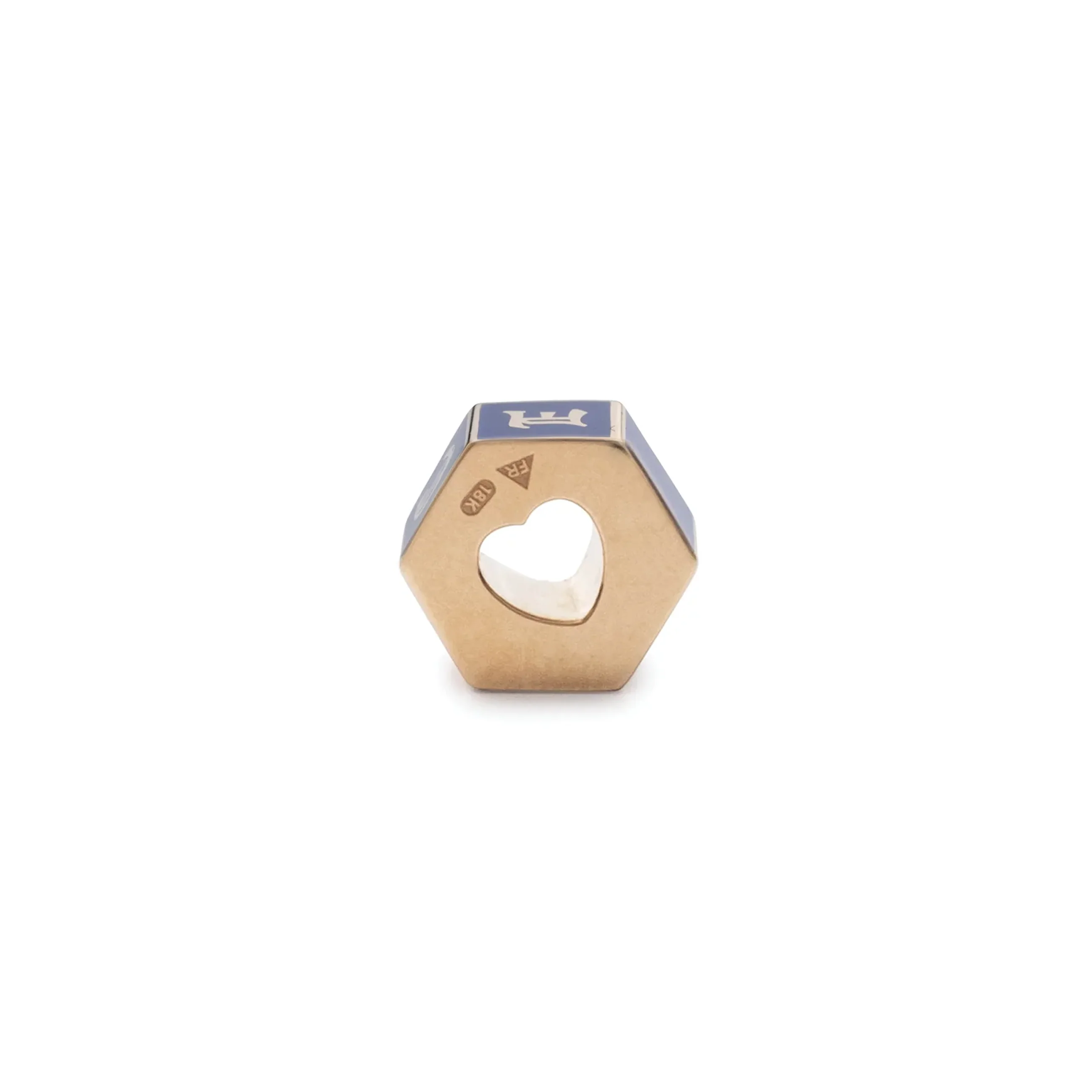 Personalized | Custom Faceted Medium Heart Beat | Blue Ceramic, Yellow Gold - Image 3