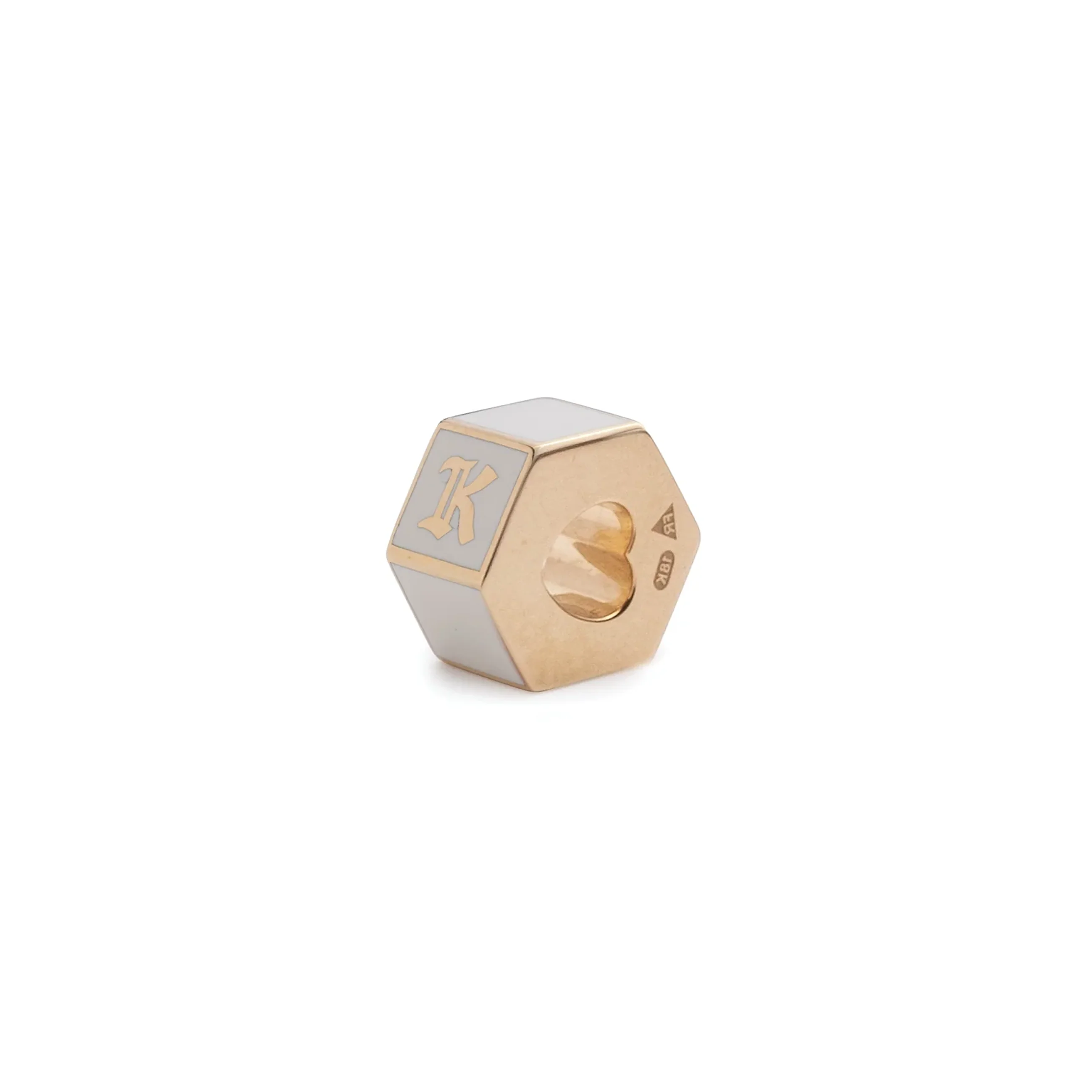 Personalized | Custom Faceted Medium Heart Beat | Cream Ceramic, Yellow Gold