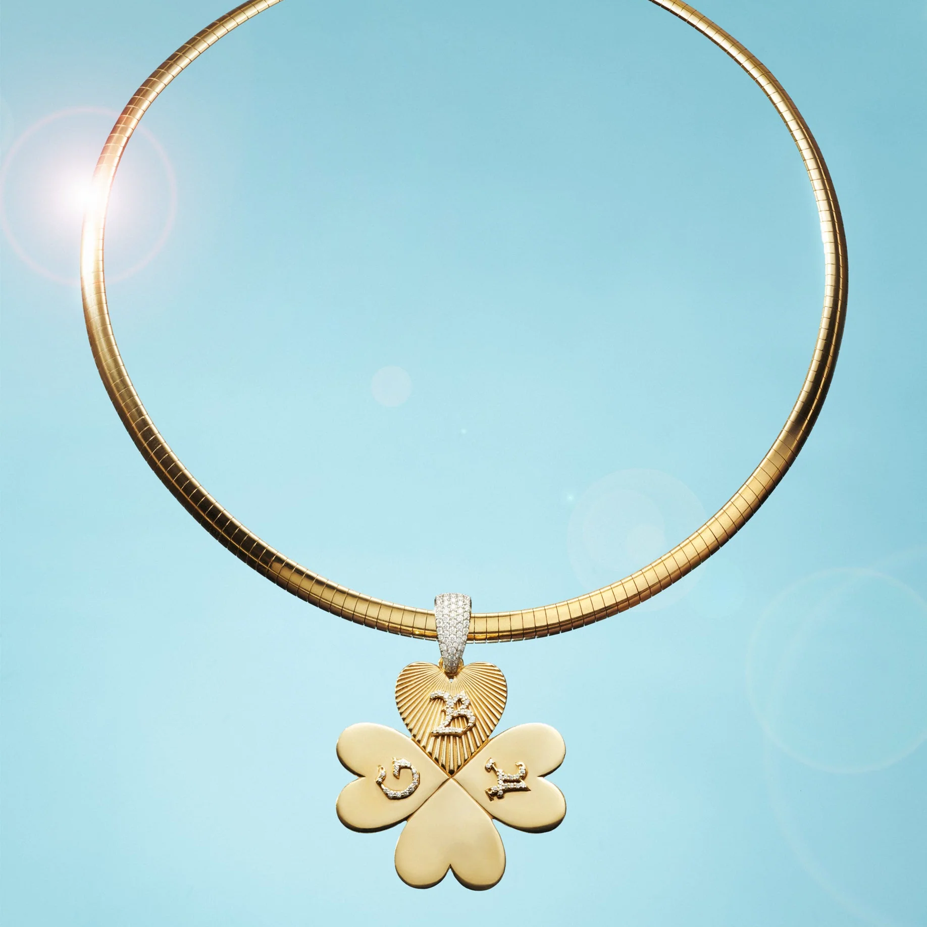Personalized - True Love | Custom Four Heart Clover Medium Sleek Collar Necklace | Diamonds, Yellow Gold - Image 3