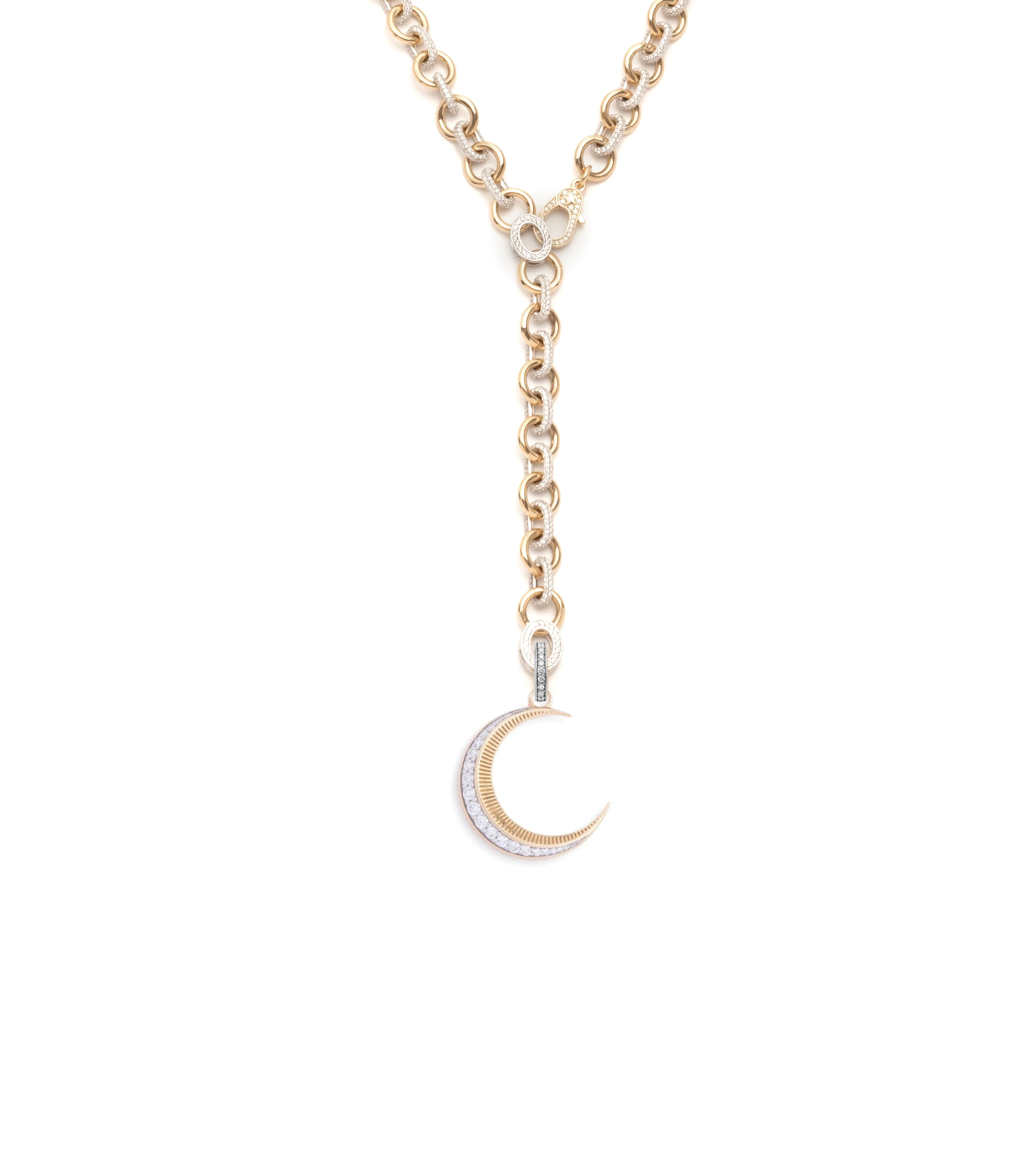 Infinite Gratitude | Crescent Pavé Midsized Mixed Link Extension Necklace | Diamonds, Mixed Gold