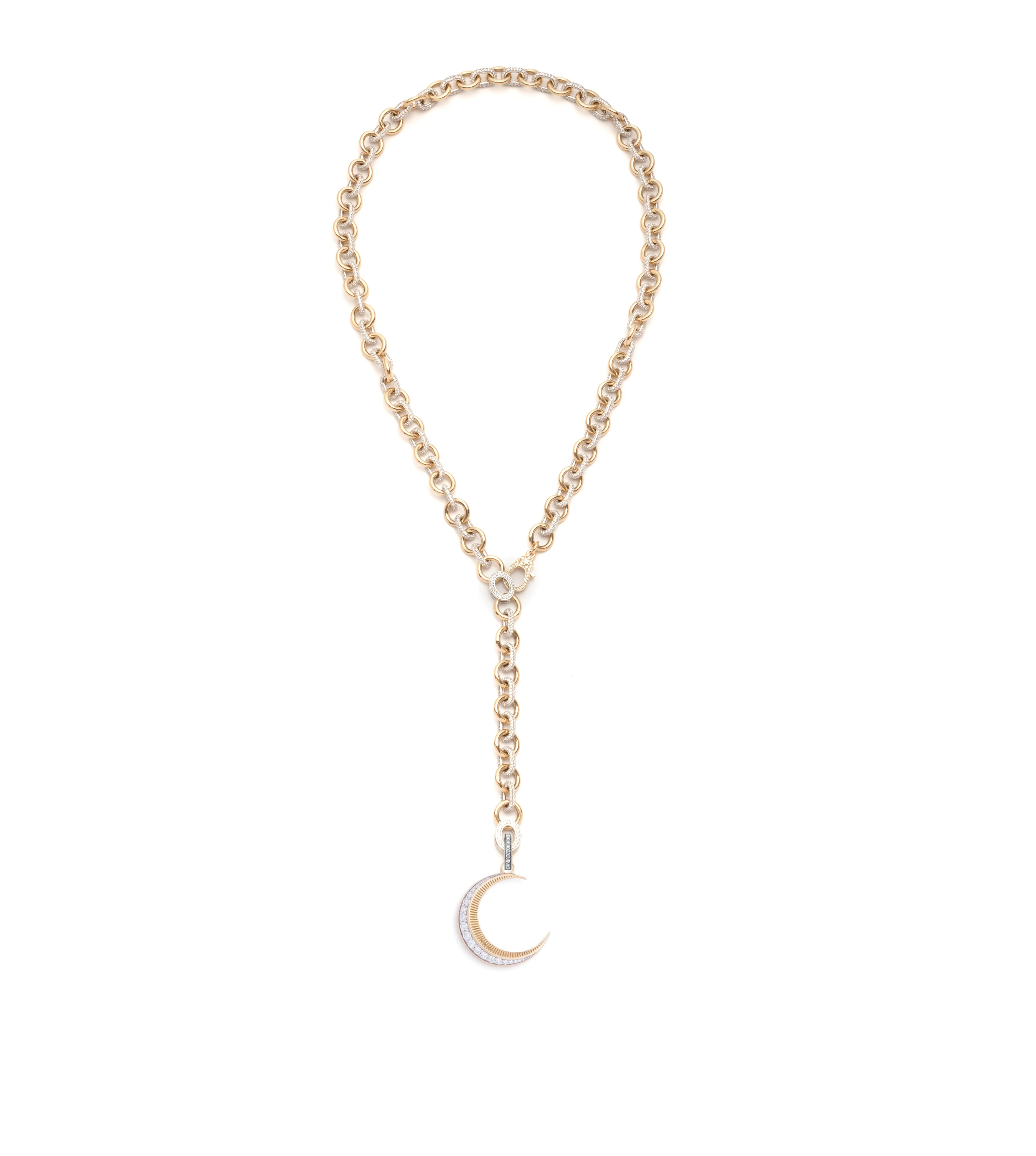 Infinite Gratitude | Crescent Pavé Midsized Mixed Link Extension Necklace | Diamonds, Mixed Gold - Image 2