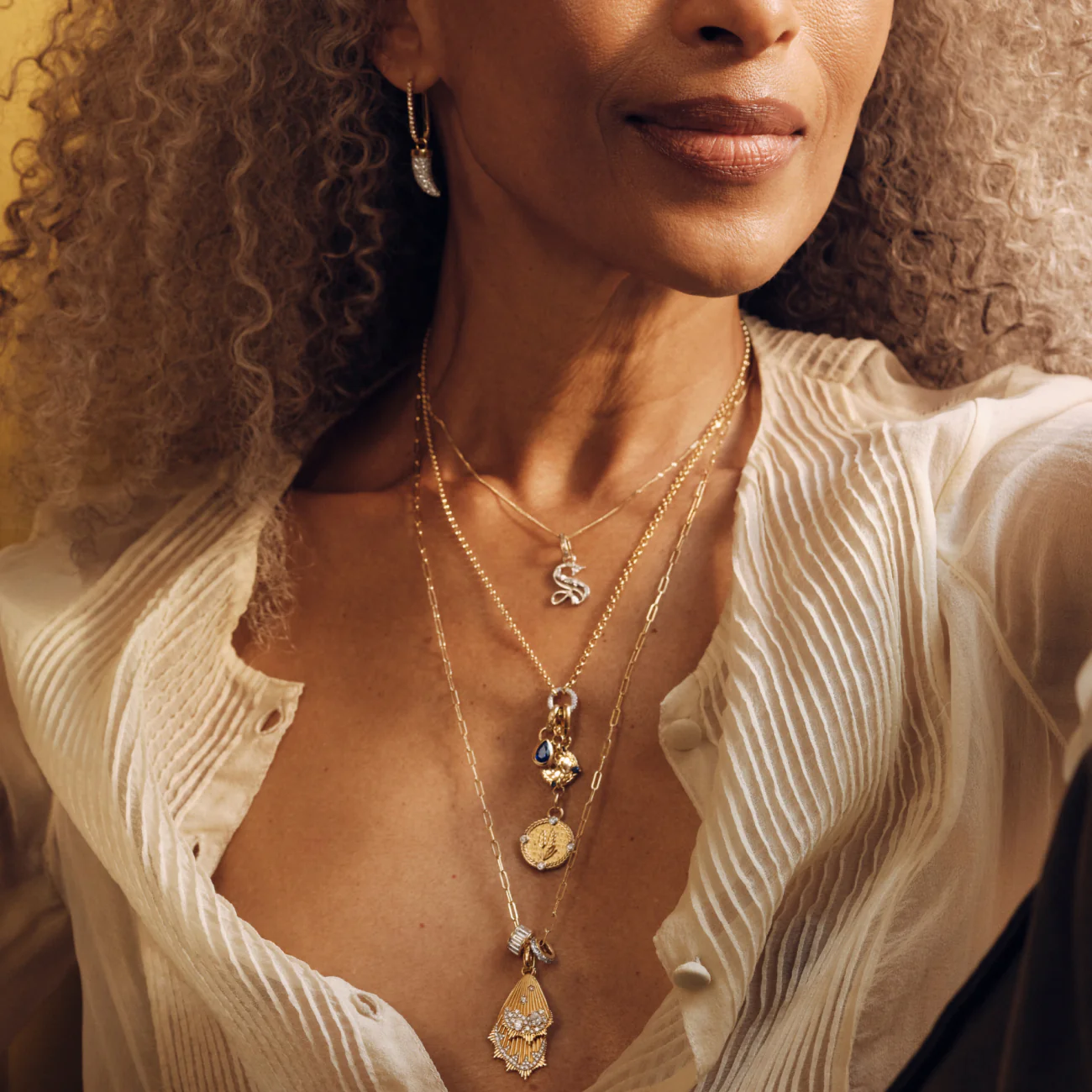 Reverie - True Love | Encrusted Butterfly Wings and Heart Beats Fine Clip Necklace | Diamonds, Yellow Gold - Image 4