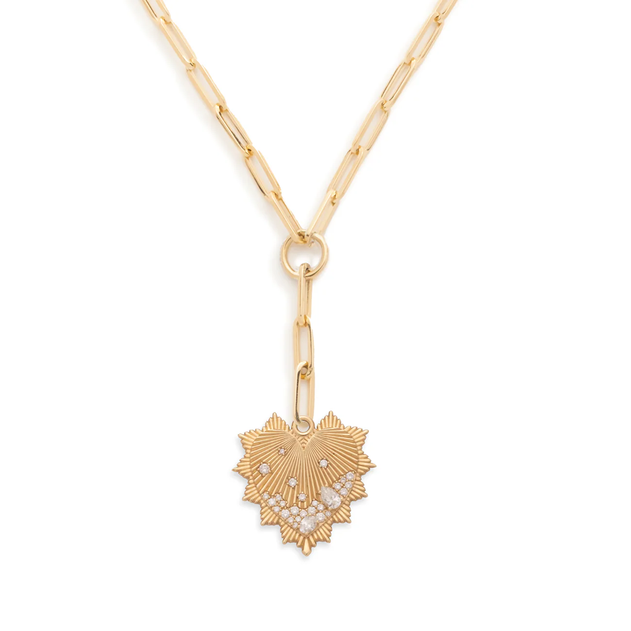 True Love | Encrusted Heart Love Token Medium Clip Extension Necklace | Diamonds, Yellow Gold