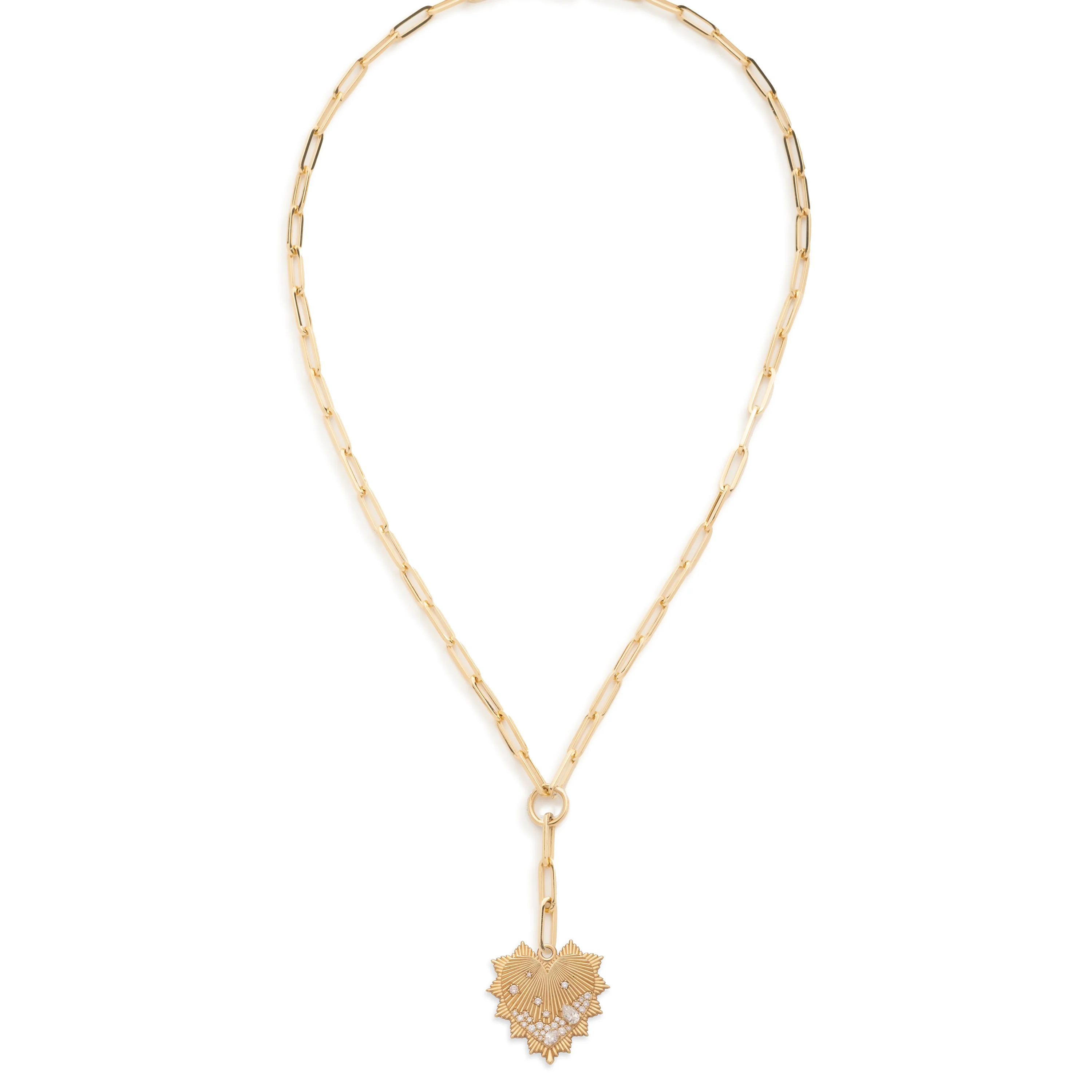 True Love | Encrusted Heart Love Token Medium Clip Extension Necklace | Diamonds, Yellow Gold - Image 3