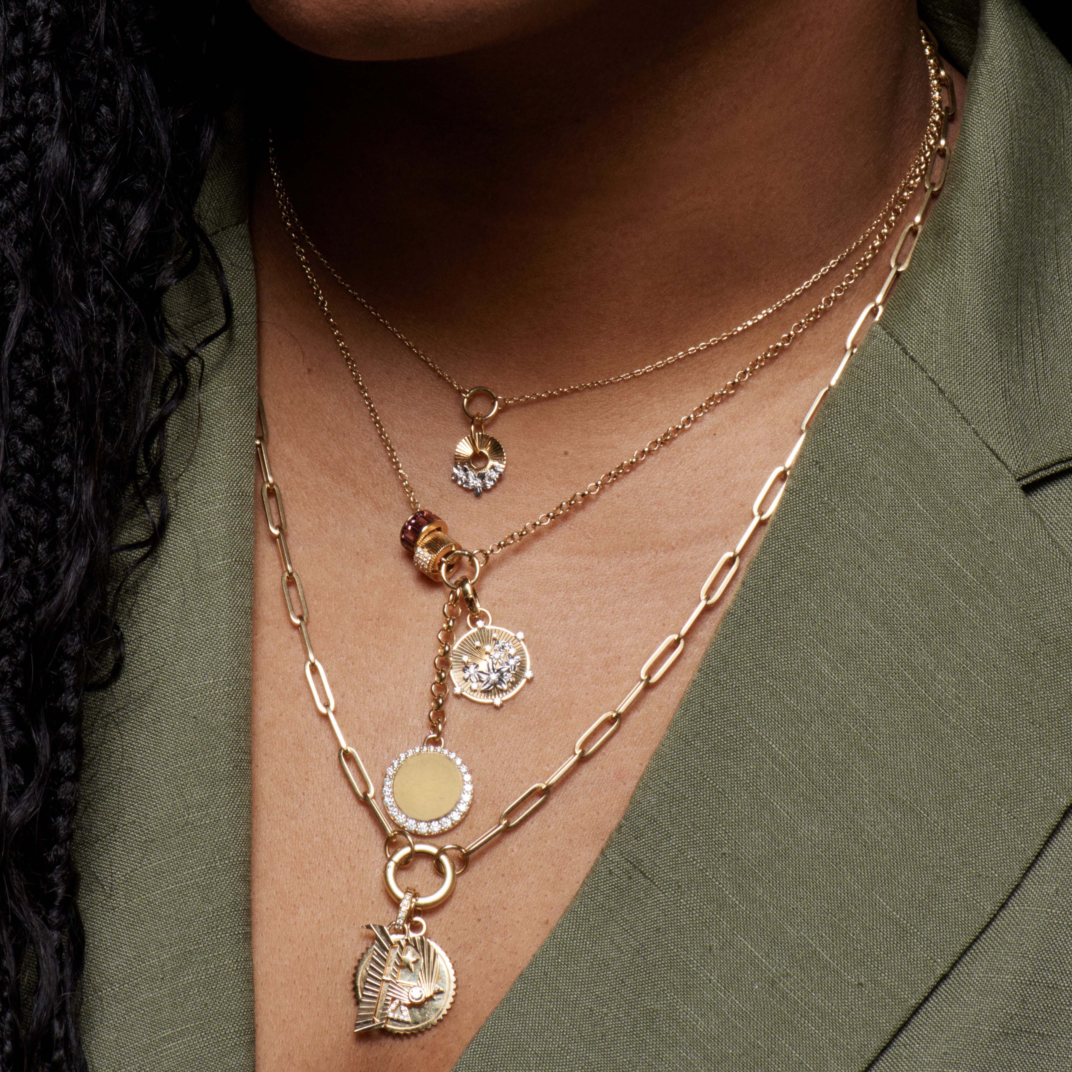 Personalized - Resilience | Pavé Engravable and Initial Small Mixed Belcher Extension Necklace | Diamonds, Pink Tourmaline, Mixed Gold - Image 2
