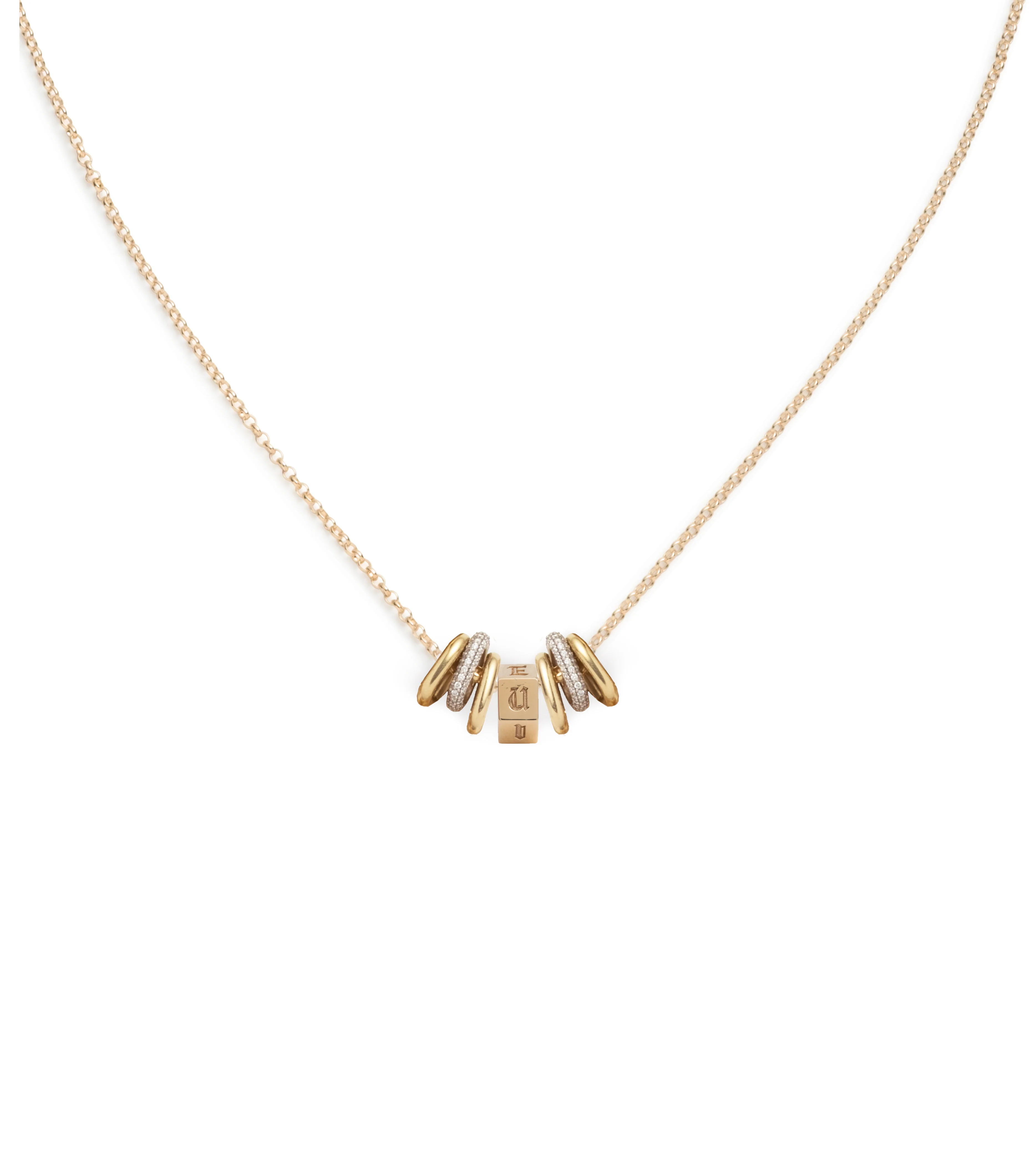 Personalized - True Love | Engravable Heart Beat and Oval Links Fine Belcher Necklace | Diamonds, Yellow Gold