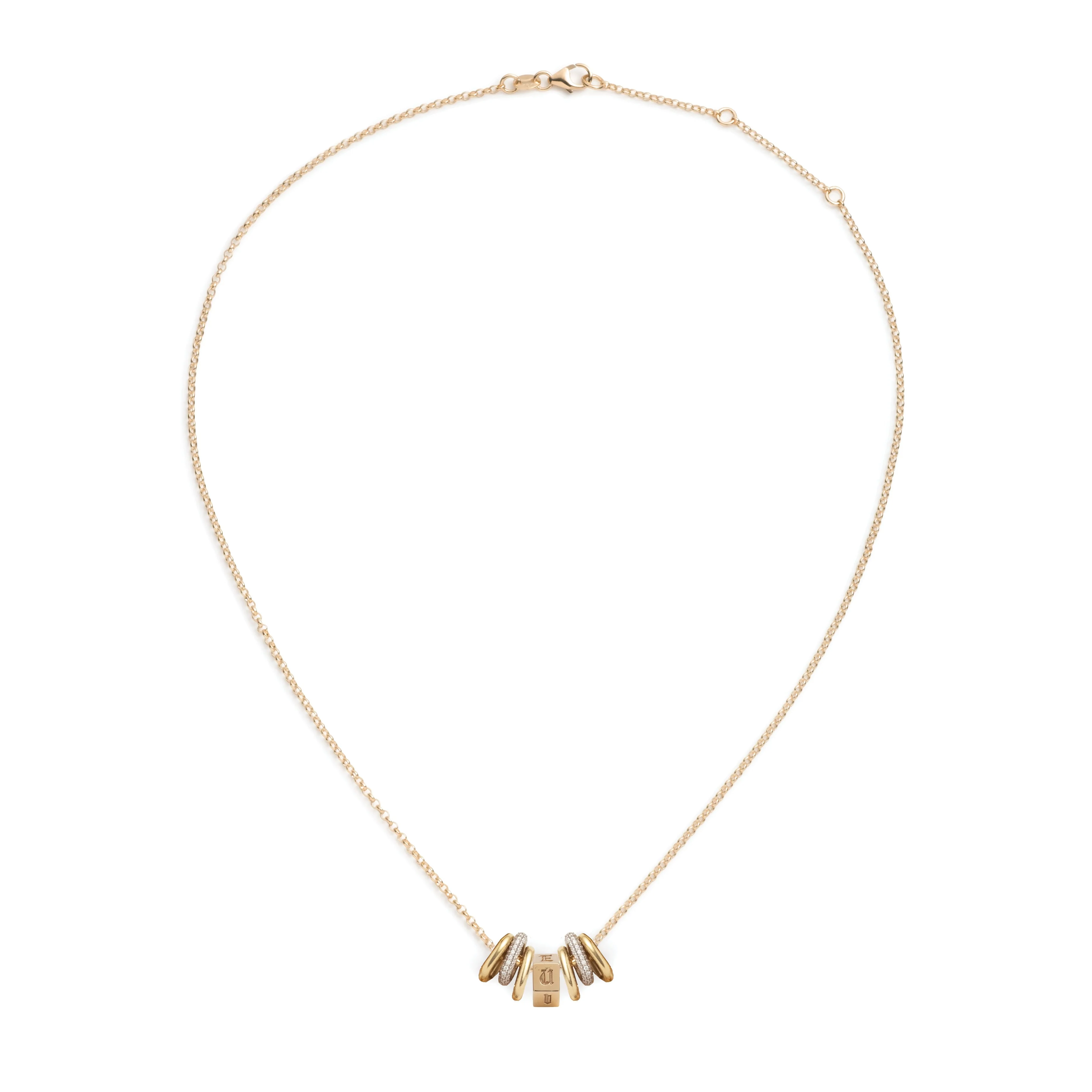 Personalized - True Love | Engravable Heart Beat and Oval Links Fine Belcher Necklace | Diamonds, Yellow Gold - Image 2