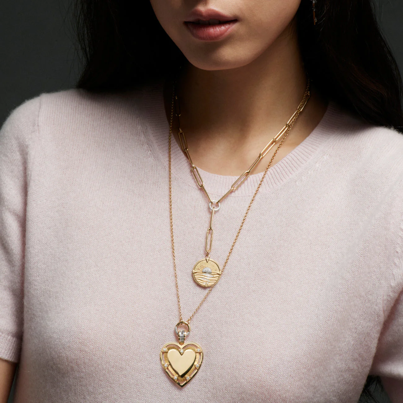 Personalized - True Love | Engravable Heart Small Belcher Open Necklace | Diamonds, Yellow Gold - Image 2
