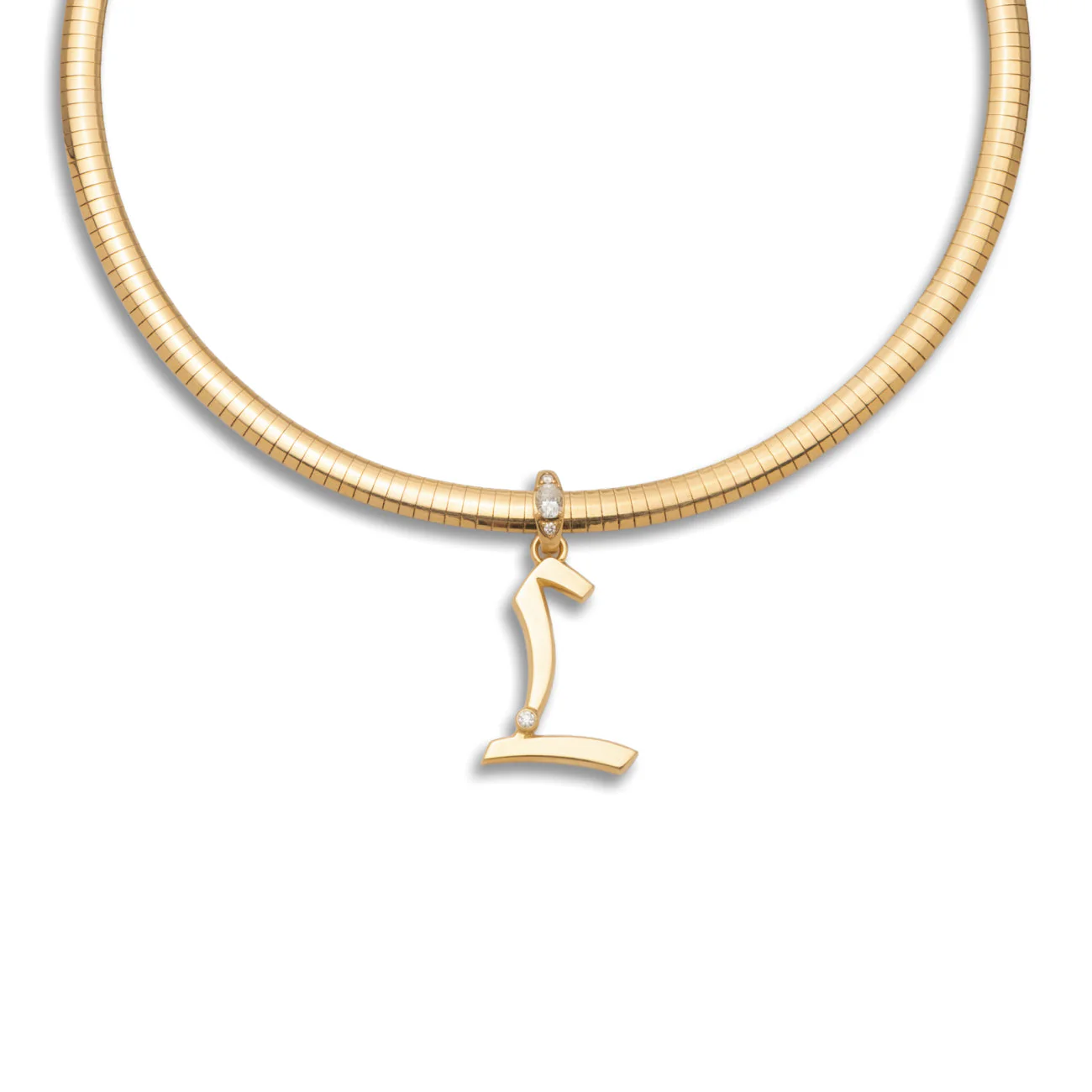 Personalized - Foundation | Engravable Initial Medium Sleek Collar Necklace | Diamonds, Yellow Gold