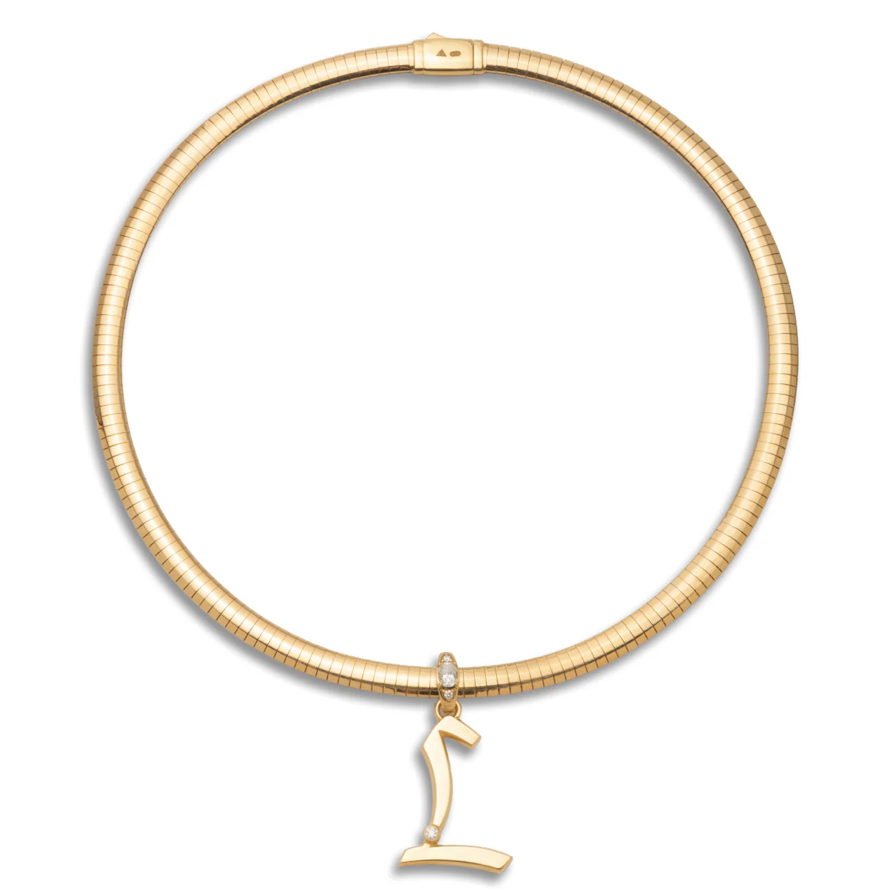 Personalized - Foundation | Engravable Initial Medium Sleek Collar Necklace | Diamonds, Yellow Gold - Image 3