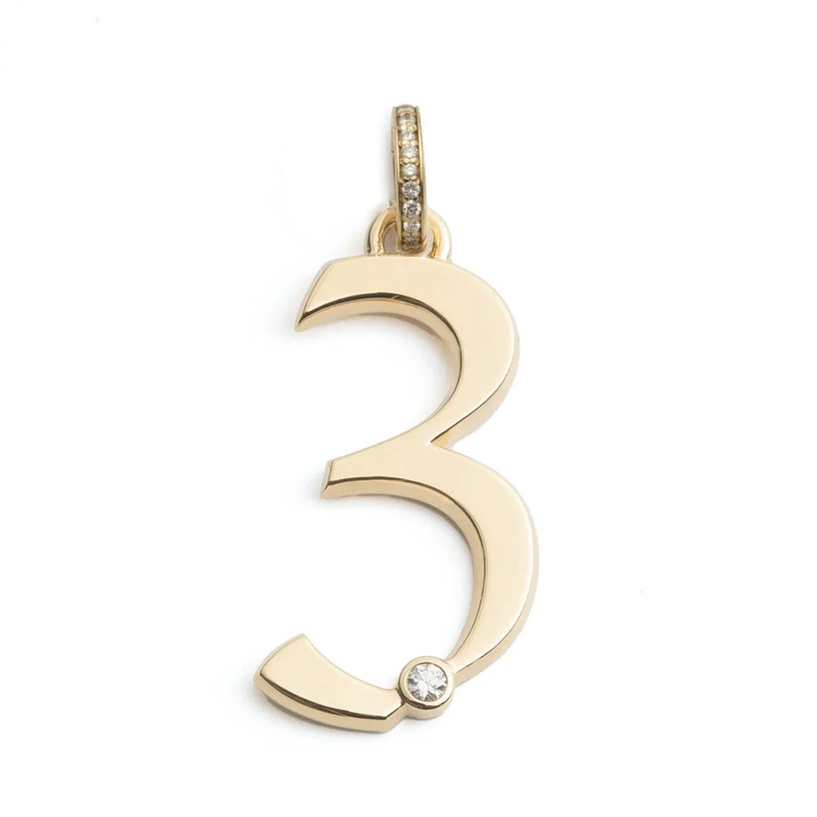 Personalized - Foundation | Engravable Number '3' Oversized Pendant | Diamond, Yellow Gold