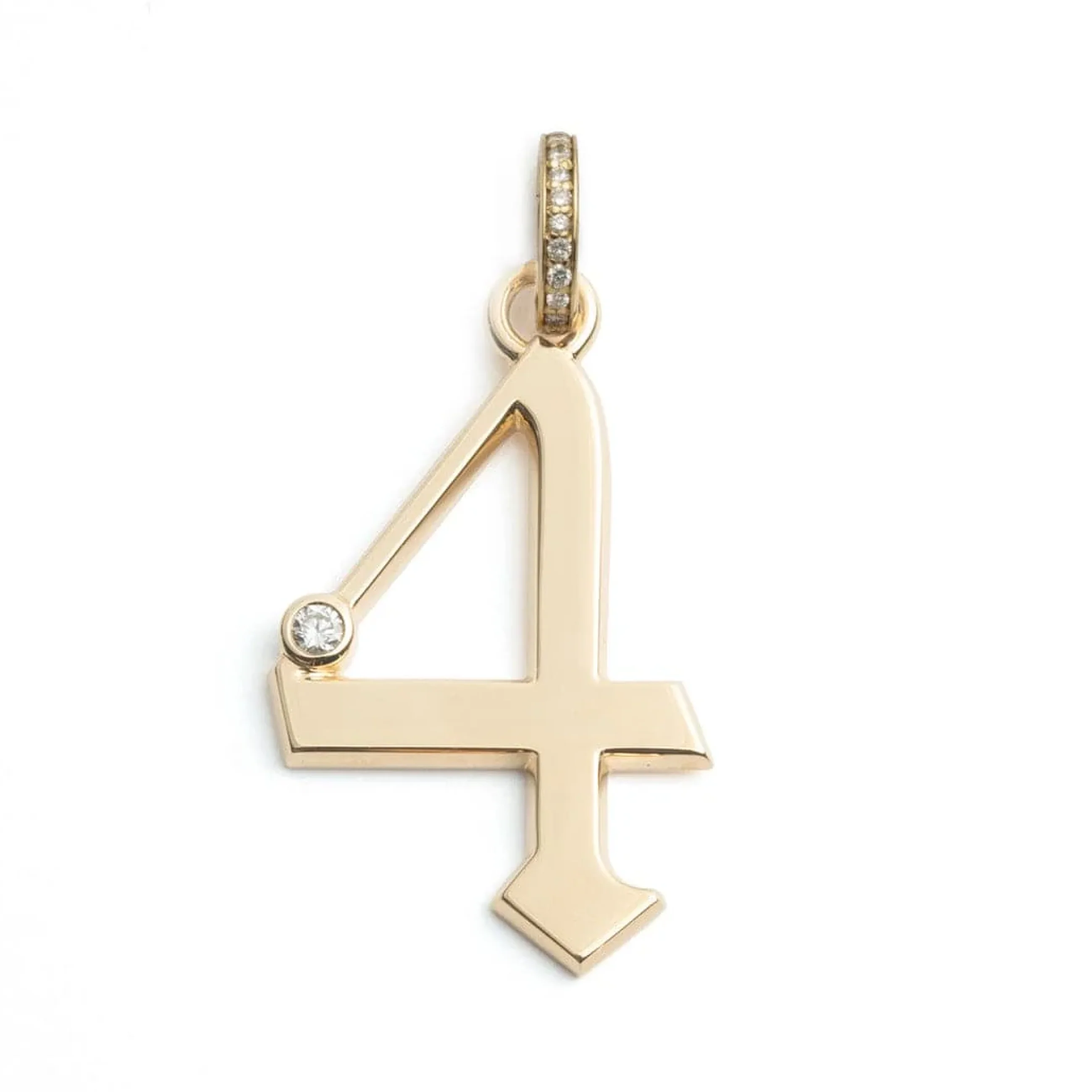 Personalized - Foundation | Engravable Number '4' Oversized Pendant | Diamond, Yellow Gold