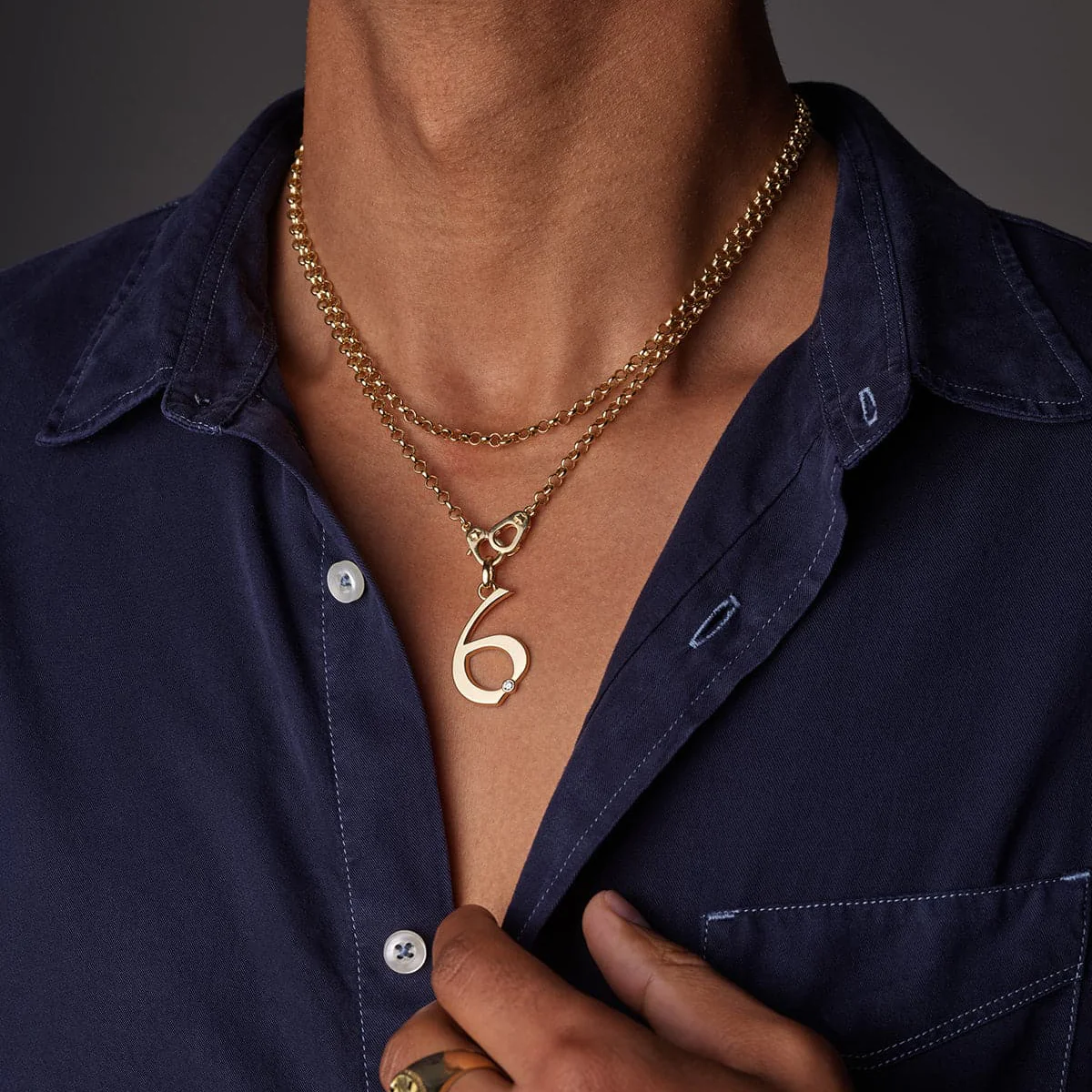 Personalized - Foundation | Engravable Number '6' Oversized Pendant | Diamond, Yellow Gold - Image 2