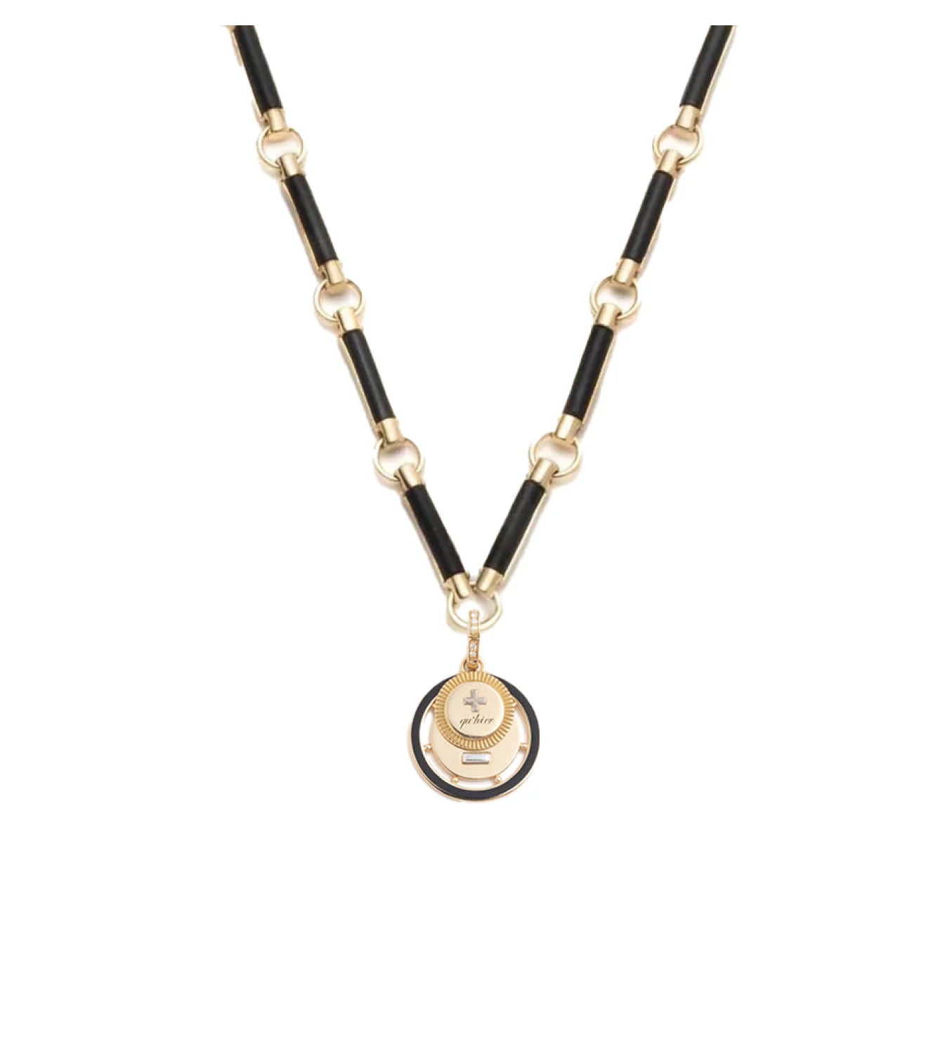 Vivacity | Ceramic Ever Growing Love Couplet Element Necklace | Black Ceramic, Onyx, Yellow Gold