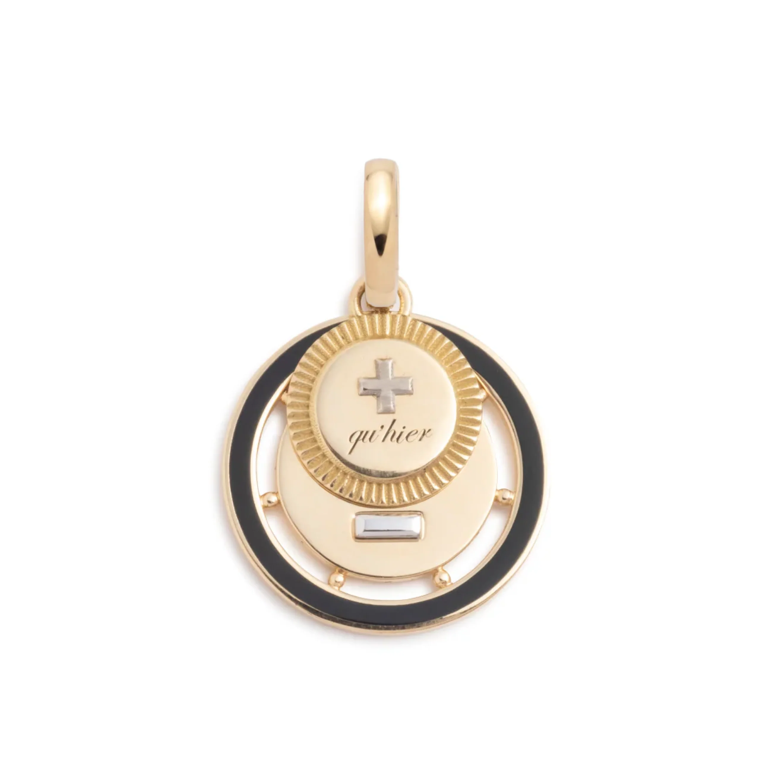 Vivacity | Ever Growing Love Couplet Medium Medallion | Black Ceramic, Yellow Gold