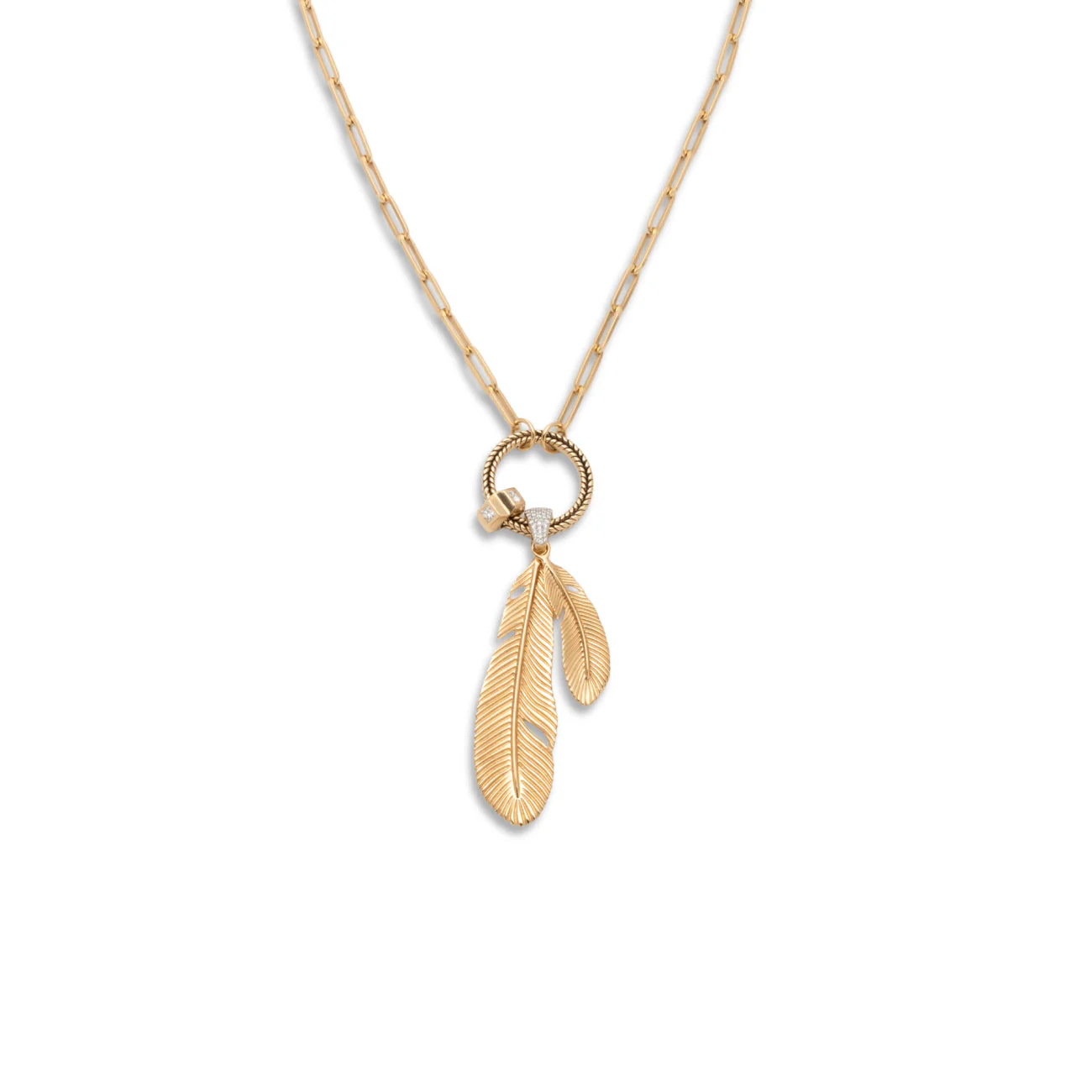 Vivacity - True Love | Feather Couplet and Princess Cut Heart Beat Medium Clip Open Chain | Diamonds, Yellow Gold