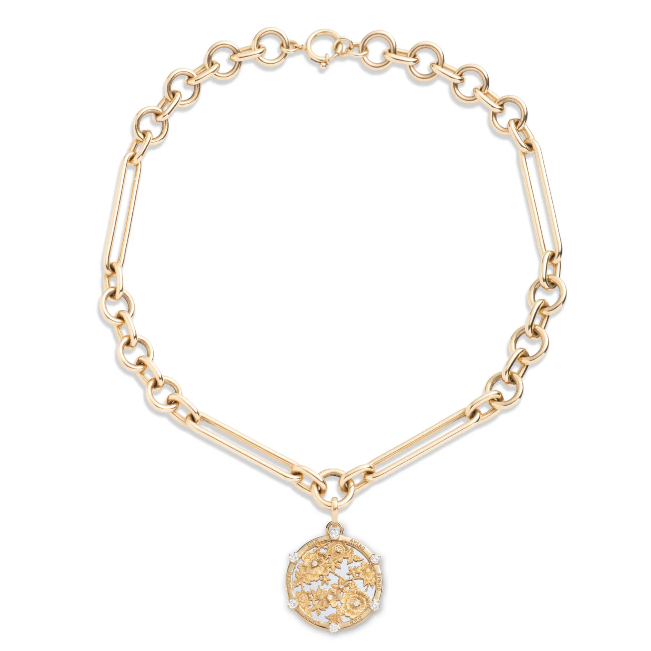 Resilience | Floral Screen Oversized Mixed Clip Necklace | Diamonds, Mixed Gold - Image 3