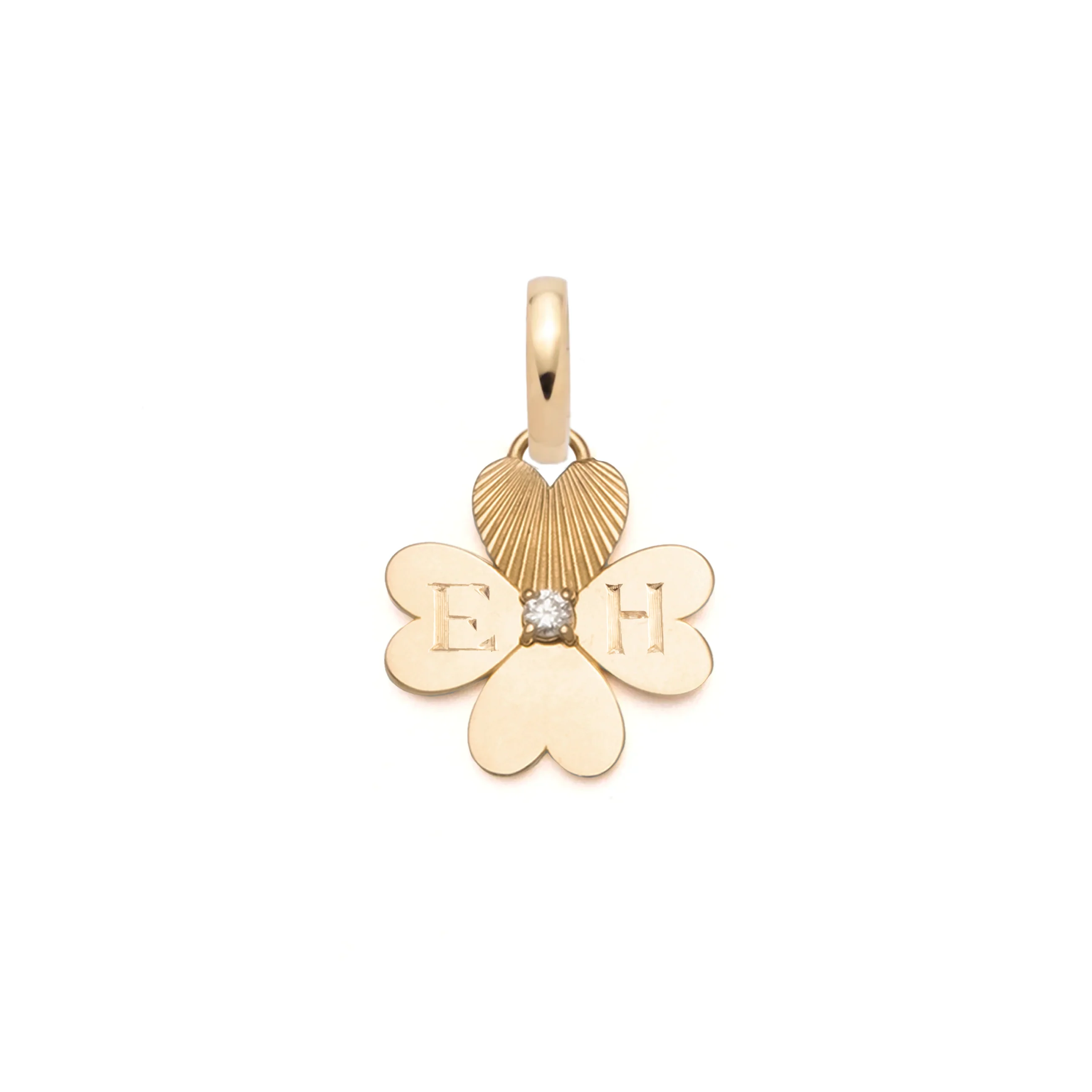 Personalized - True Love | Engravable Four Heart Clover Miniature Pendant | Diamond, Yellow Gold