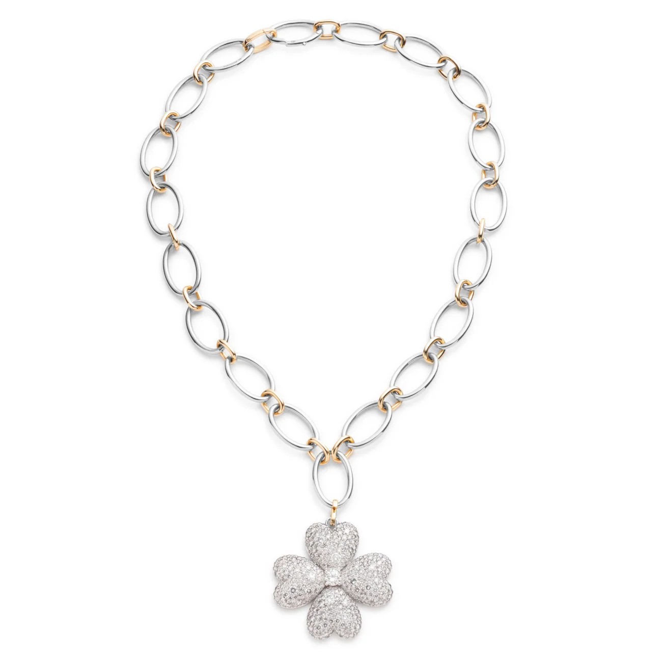 True Love | Snow Pavé Four Heart Clover Oval Link Necklace | Diamonds, Mixed Gold - Image 3