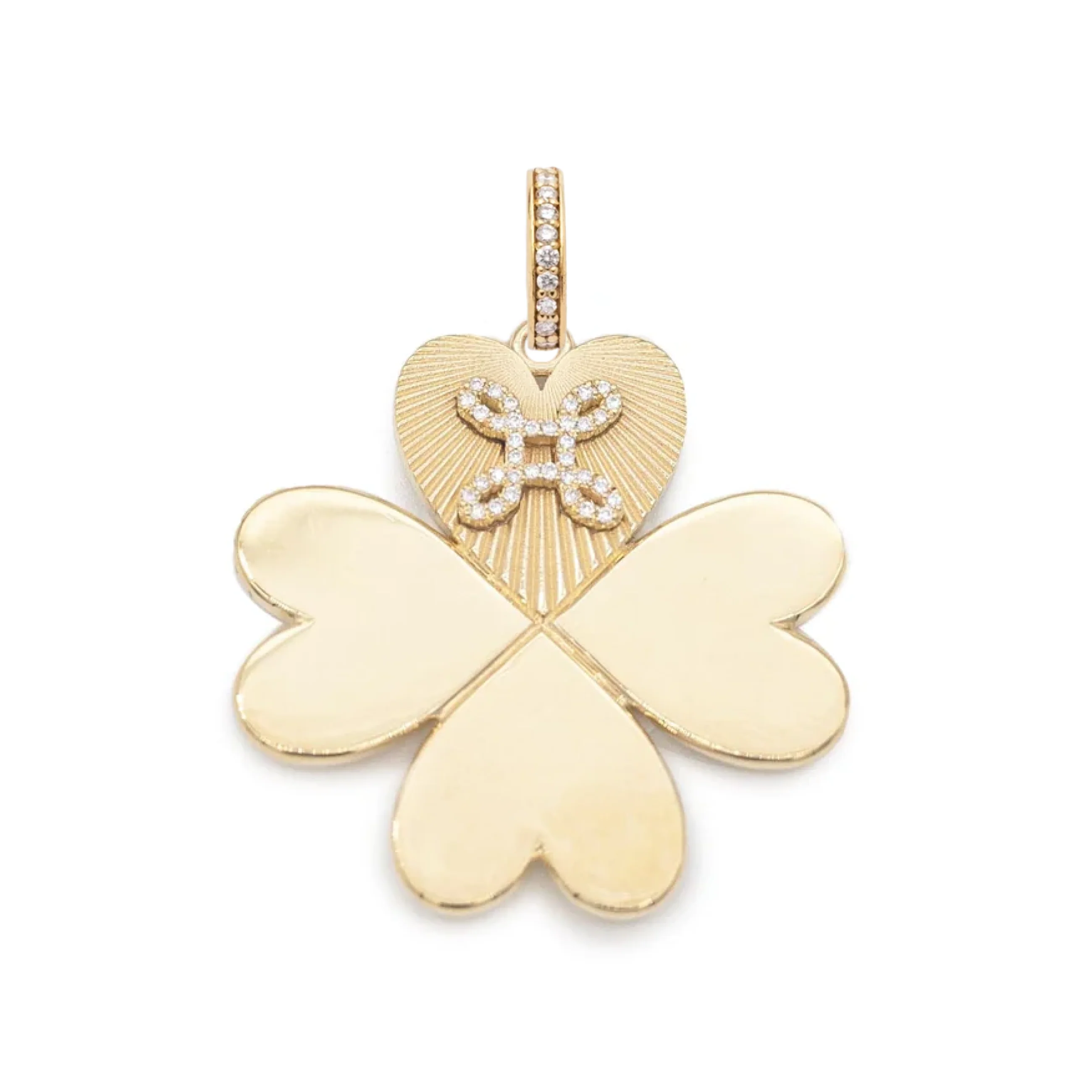 True Love | Pavé 'Love Knot' Four Heart Clover Large Pendant | Diamonds, Yellow Gold