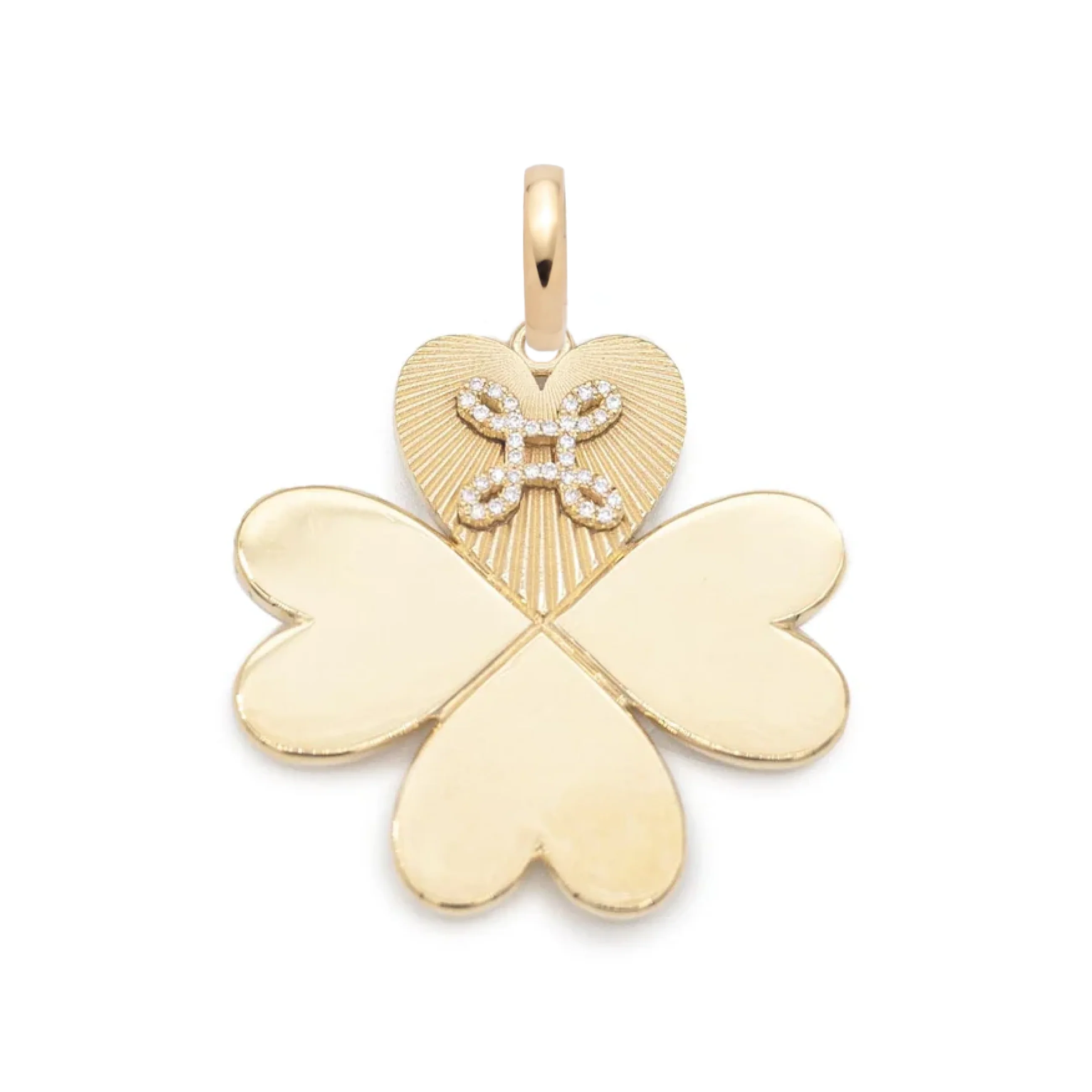 True Love | Pavé 'Love Knot' Four Heart Clover Large Pendant | Diamonds, Yellow Gold - Image 2