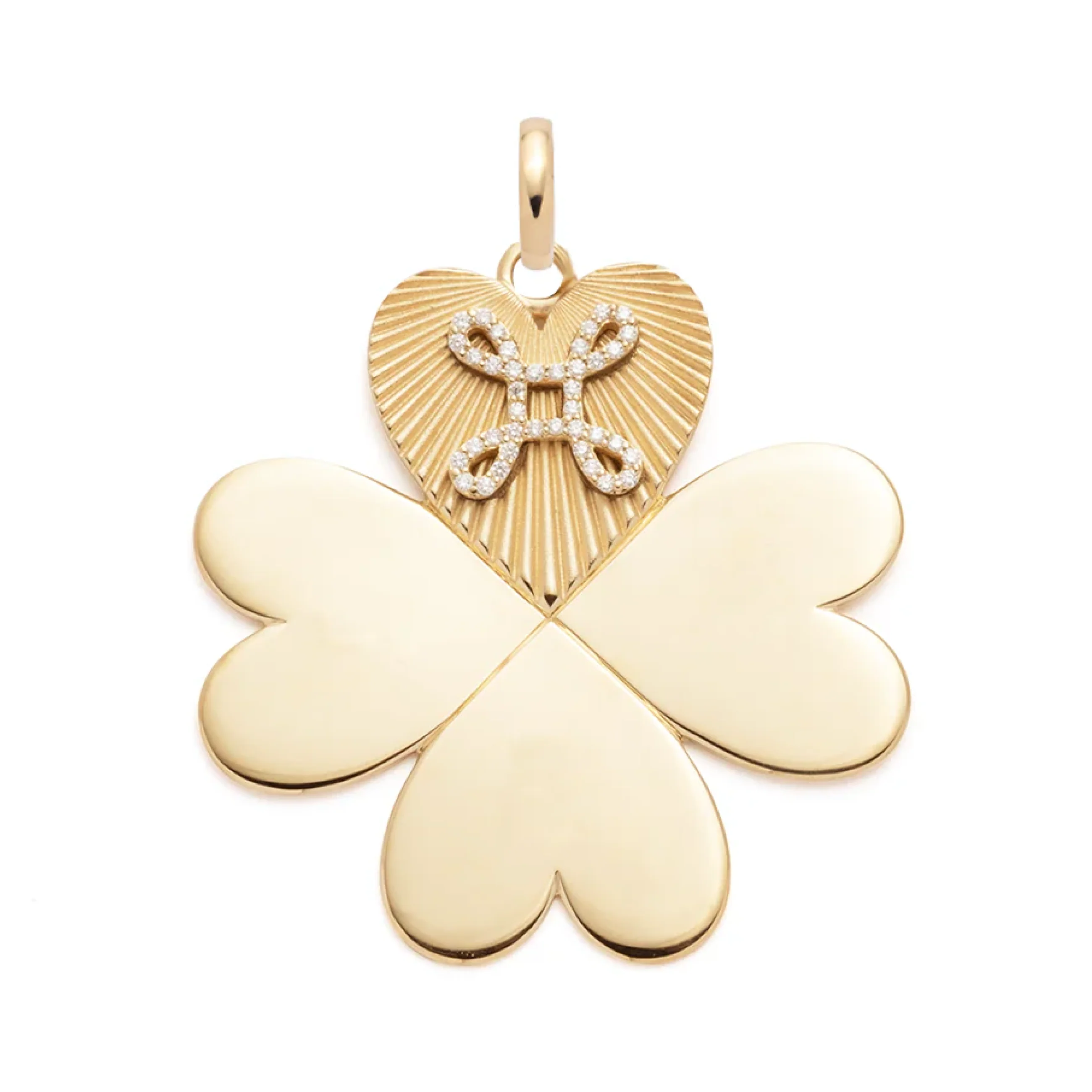True Love | Pavé 'Love Knot' Four Heart Clover Oversized Pendant | Diamonds, Yellow Gold