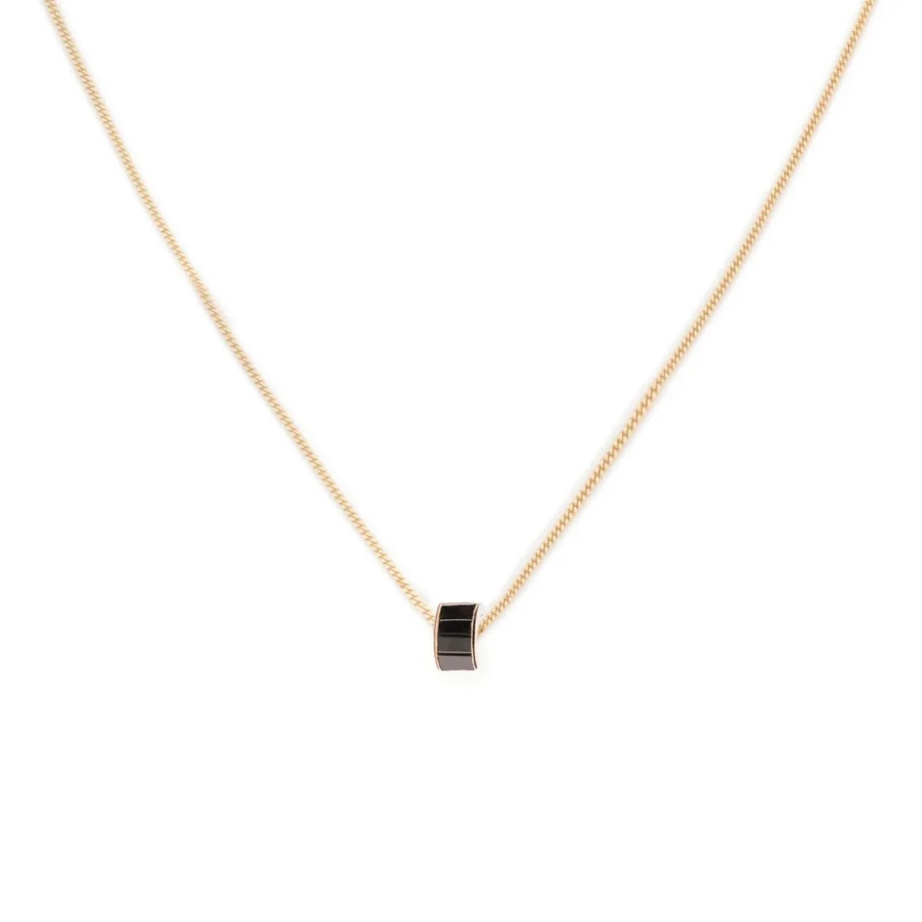 True Love | Baguette Heart Beat Fine Diamond Cut Curb Necklace | Black Diamond, Yellow Gold