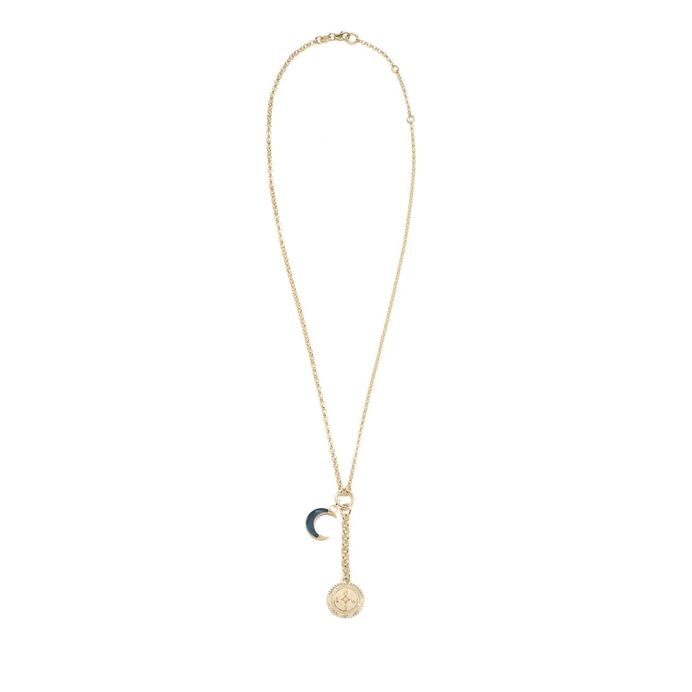 Internal Compass - Infinite Gratitude | Compass and Gemstone Crescent Small Mixed Belcher Extension Necklace | Diamonds, Yellow Gold - Image 3