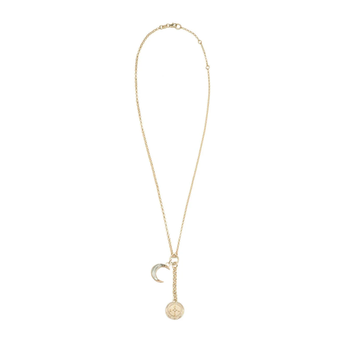 Internal Compass - Infinite Gratitude | Compass and Gemstone Crescent Small Mixed Belcher Extension Necklace | Diamonds, Yellow Gold - Image 6
