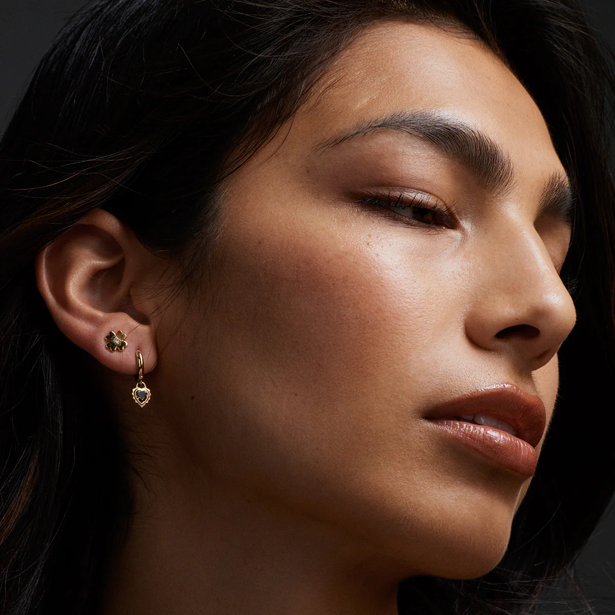True Love | Gemstone Heart Hoop Earring | Garnet, Yellow Gold - Image 3